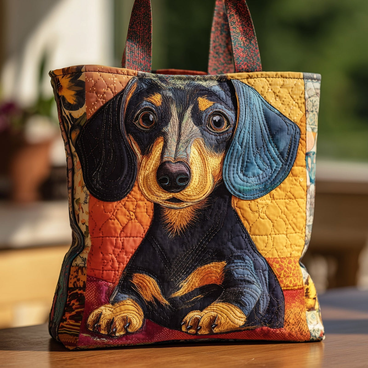 Adorable Dachshund Quilted Tote Bag printed tote bag