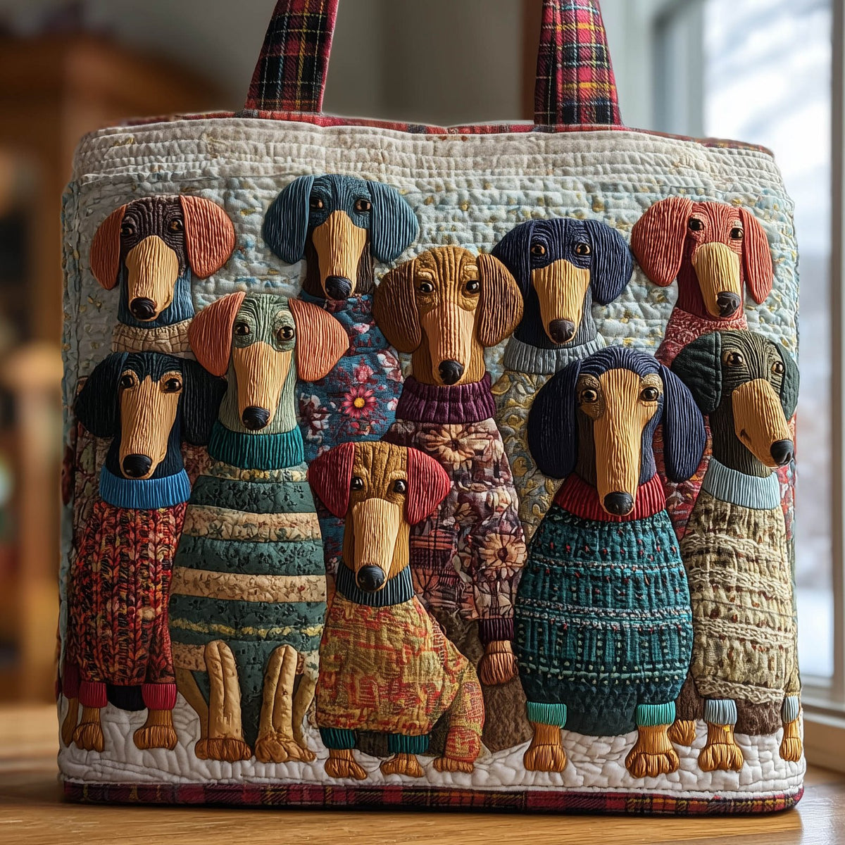 Adorable Dachshund Quilted Tote Bag printed tote bag