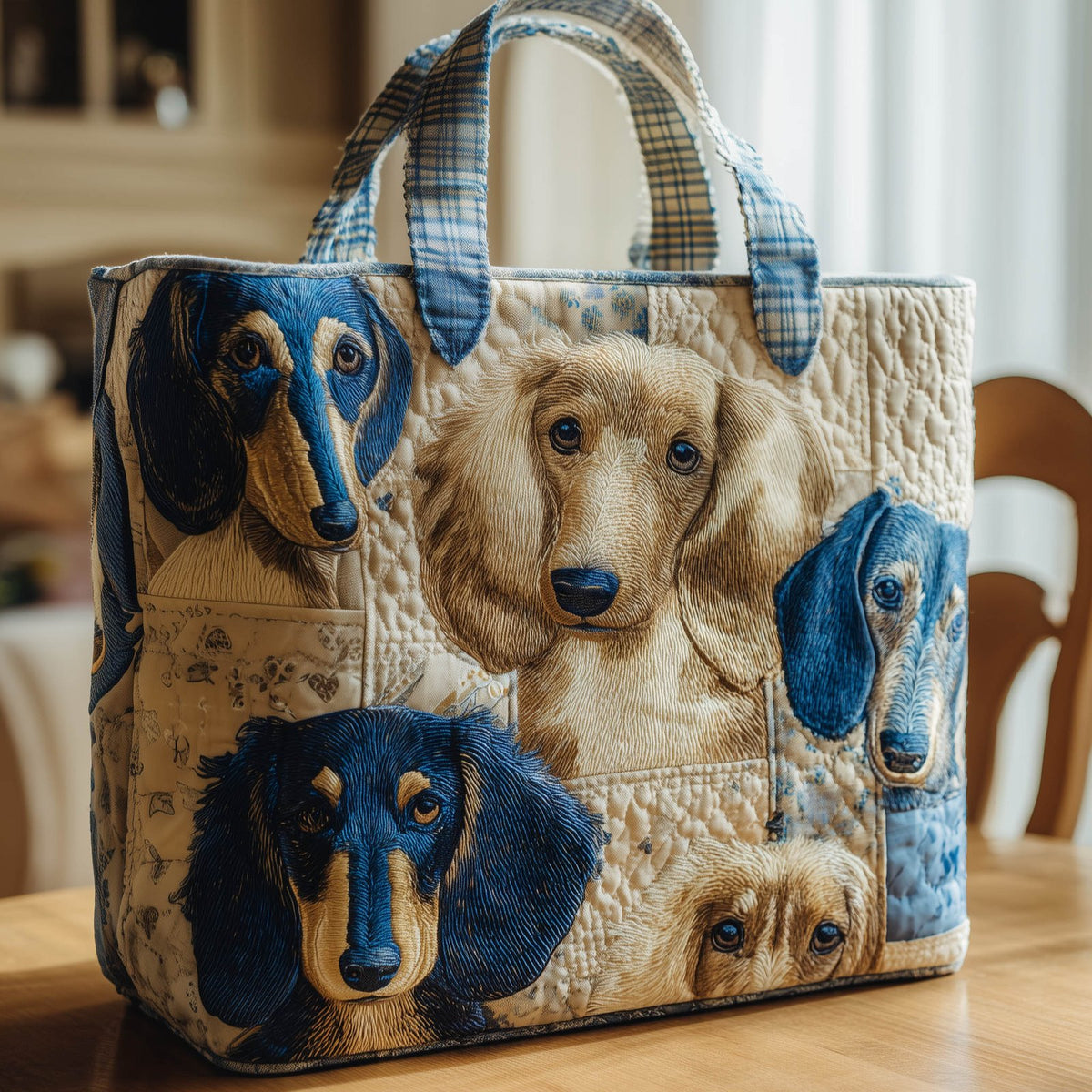 Adorable Dachshund Quilted Tote Bag printed tote bag