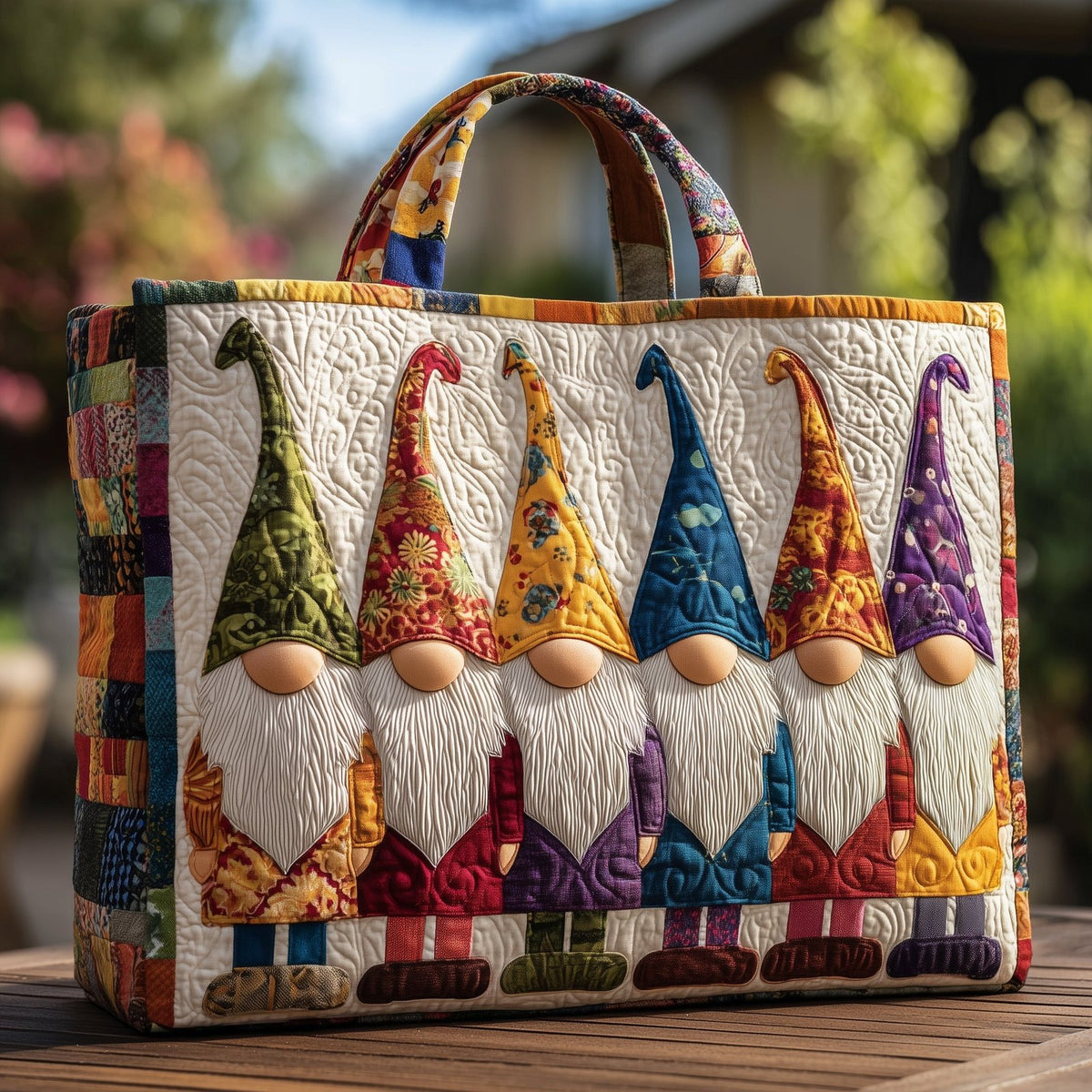 Adorable Gnomes Quilted Tote Bag printed tote bag