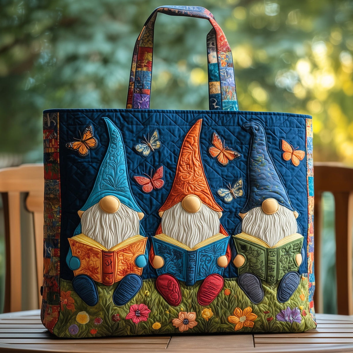 Adorable Gnomes Quilted Tote Bag printed tote bag