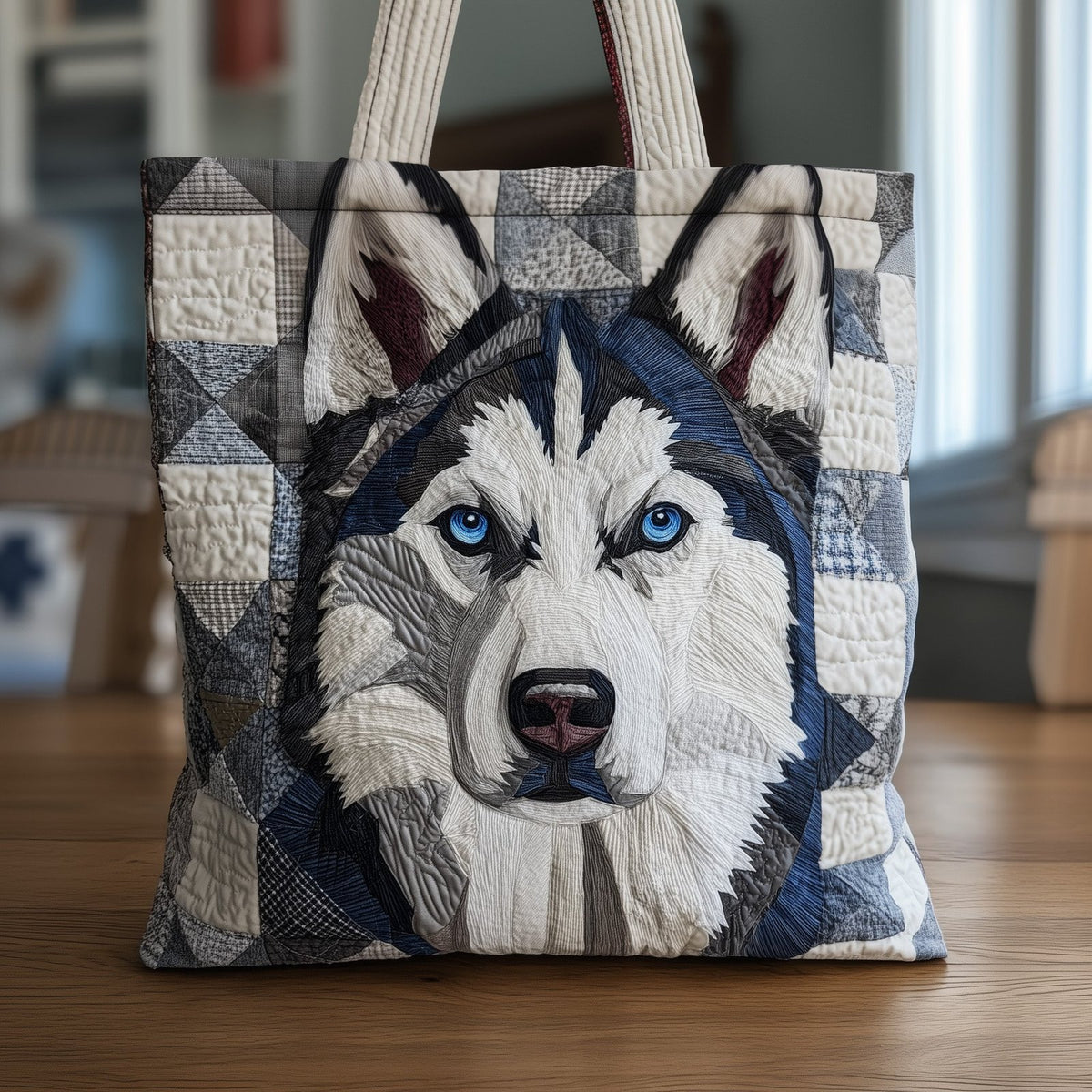 Adorable Husky Quilted Tote Bag printed tote bag