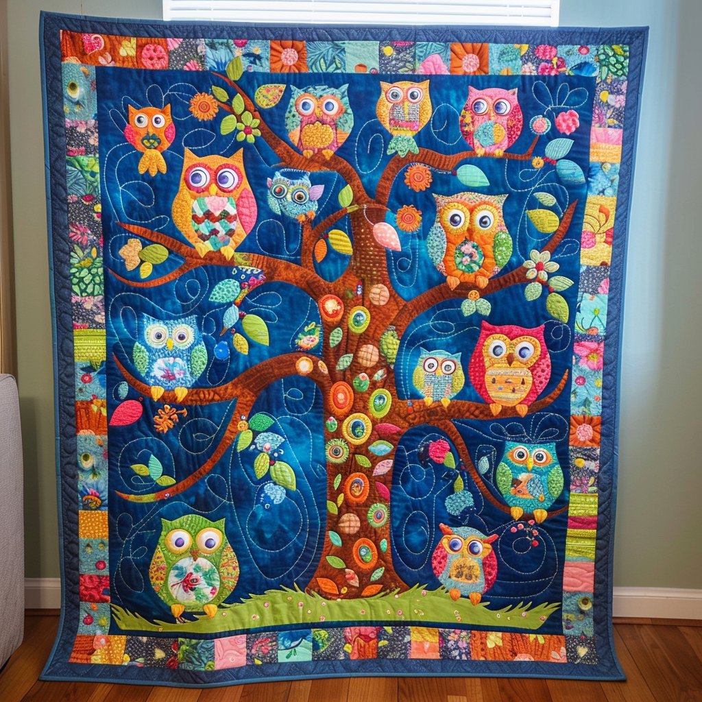 Adorable Owls Quilted Blanket printed blanket