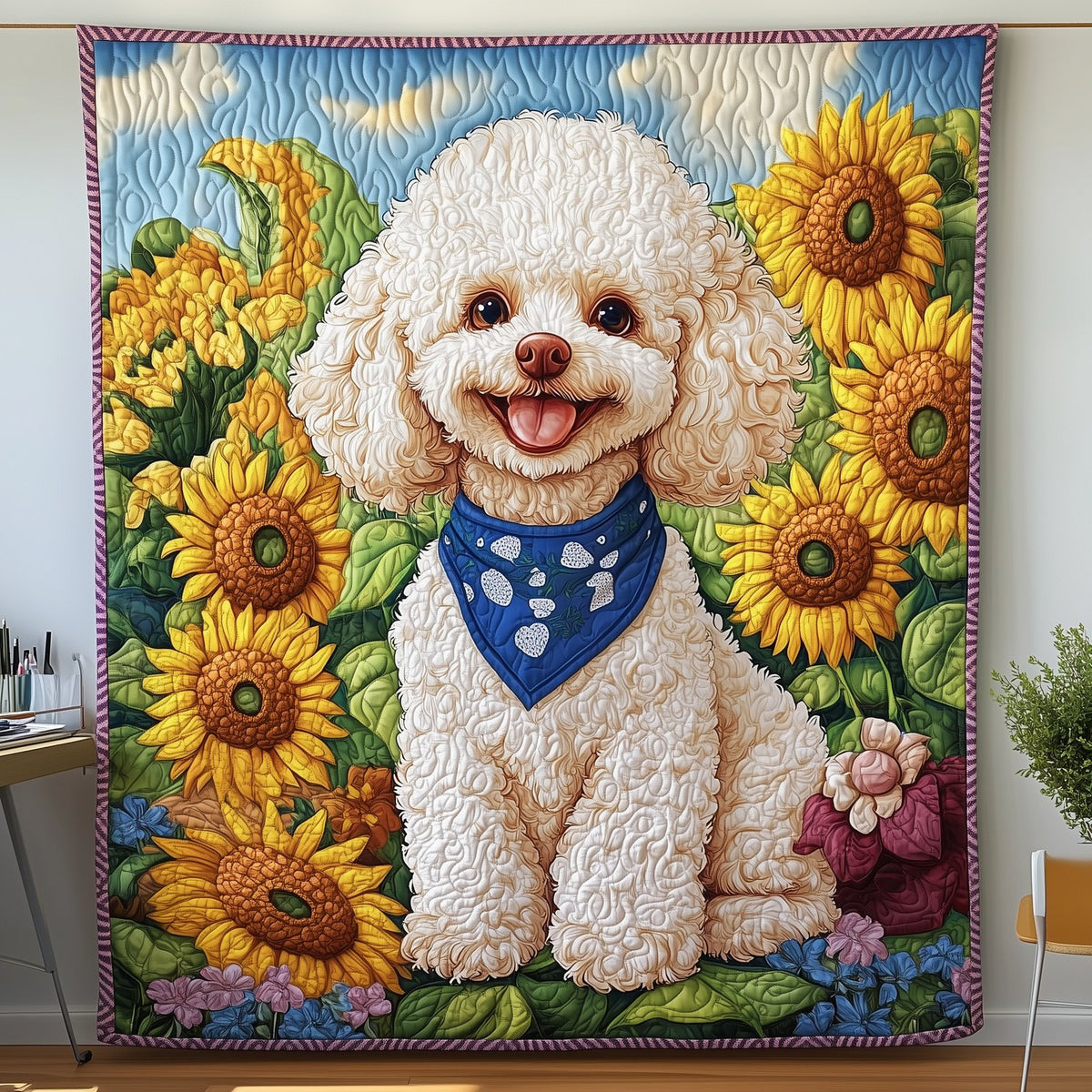 Adorable Poodle Quilted Blanket printed blanket