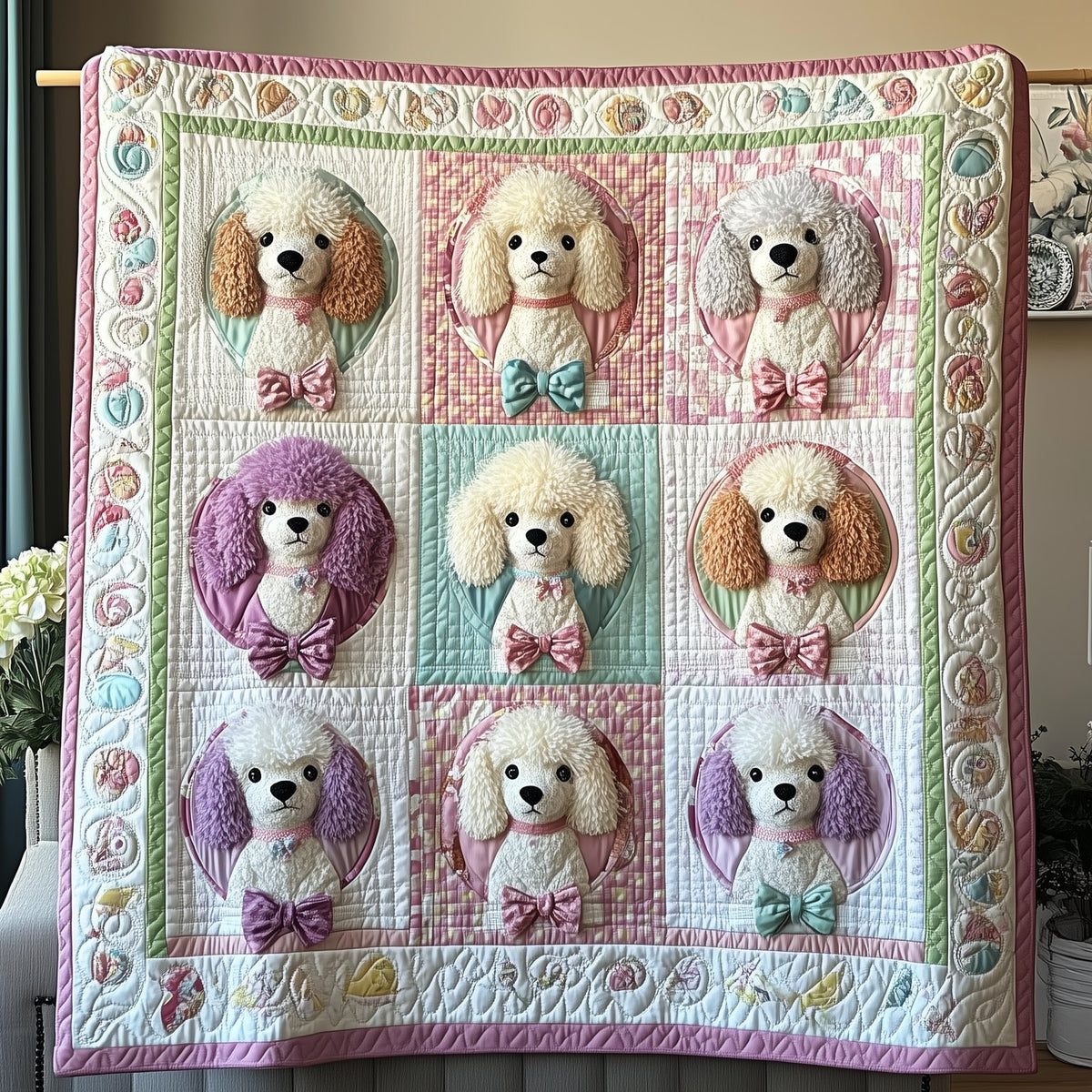 Adorable Poodle Quilted Blanket printed blanket