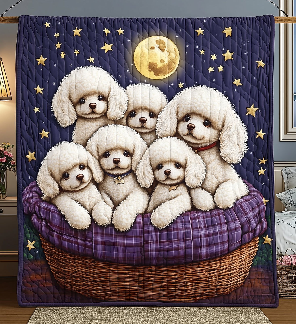Adorable Poodle Quilted Blanket printed blanket
