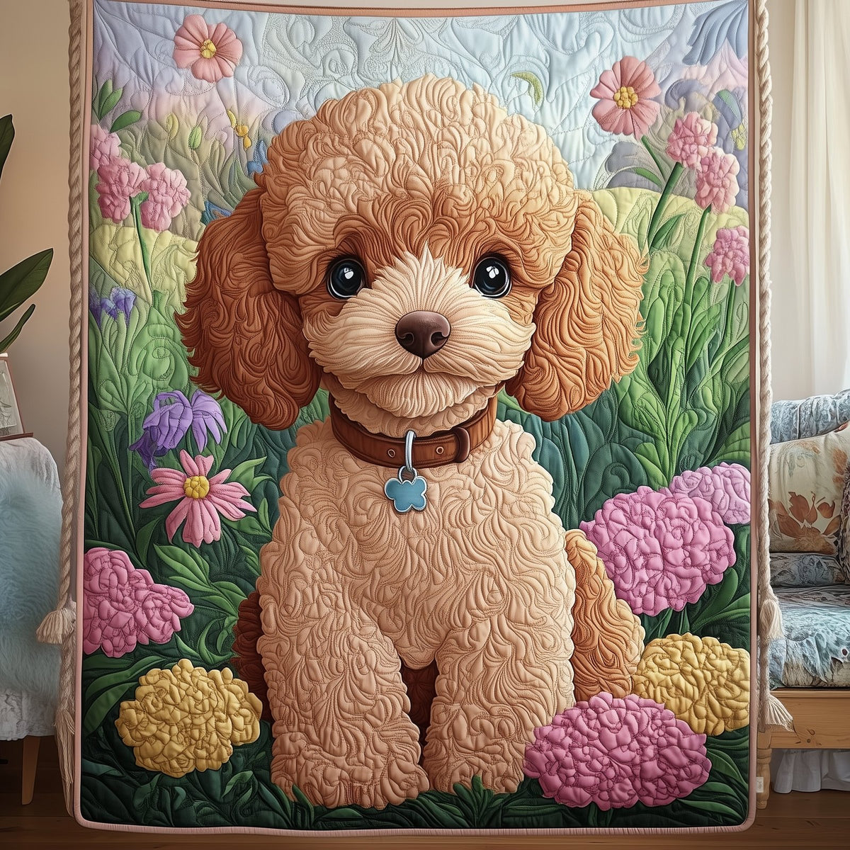 Adorable Poodle Quilted Blanket printed blanket