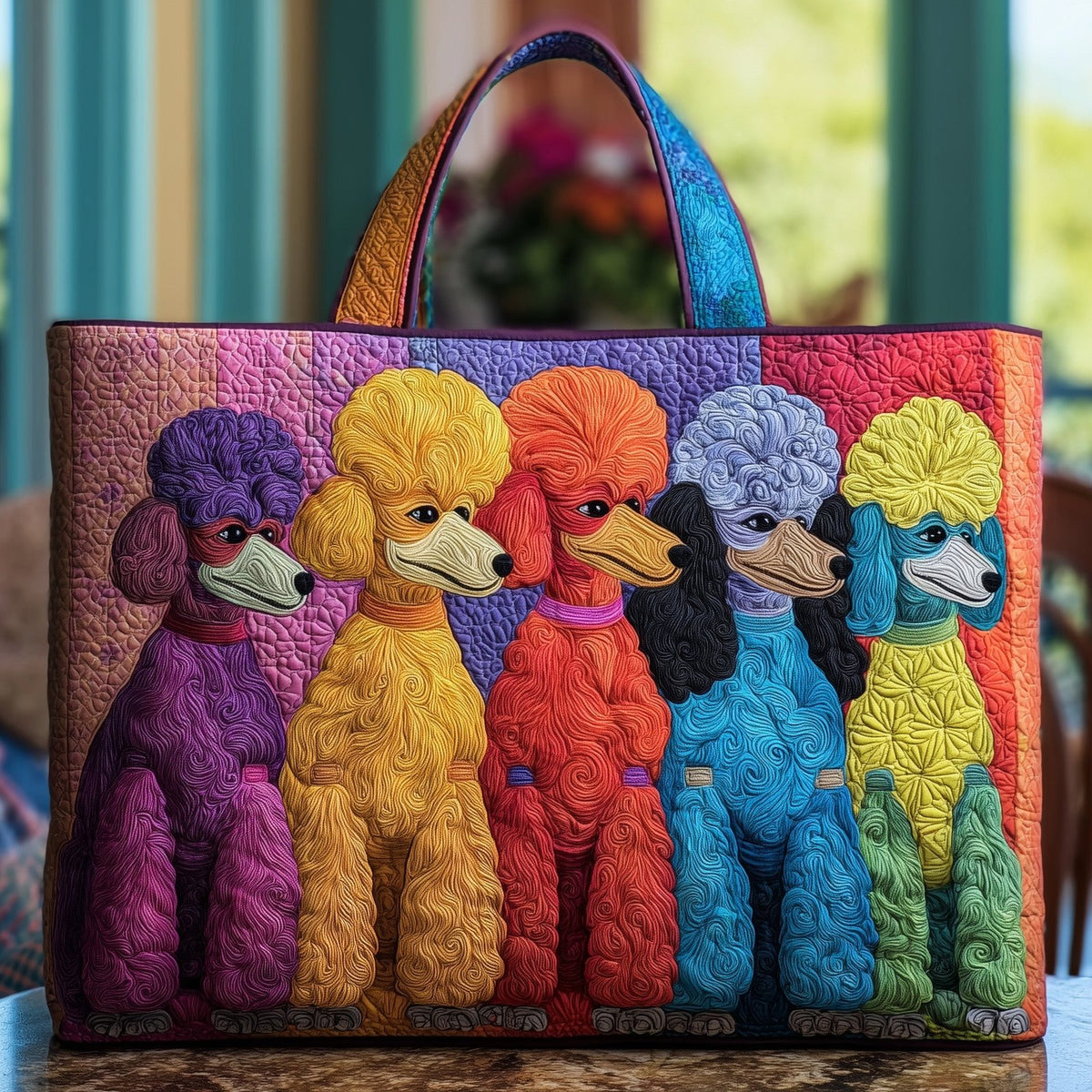 Adorable Poodle Quilted Tote Bag printed tote bag