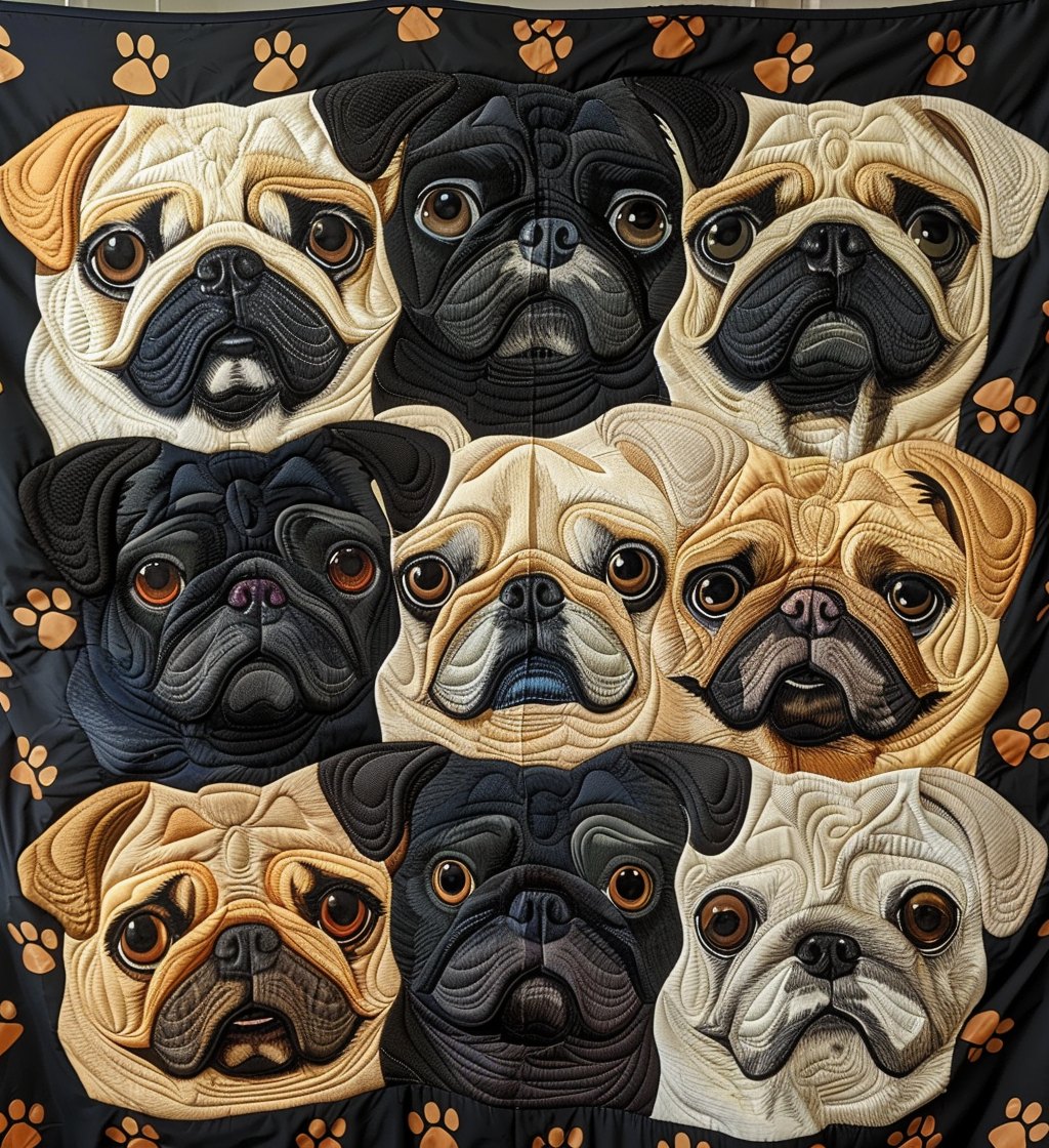 Adorable Pug Gallery Quilted Blanket printed blanket