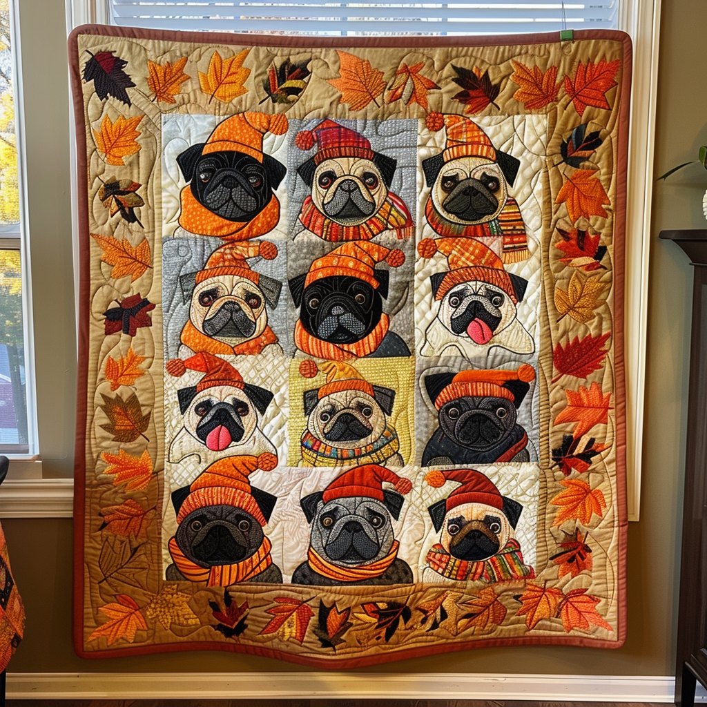 Adorable Pug Quilted Blanket printed blanket