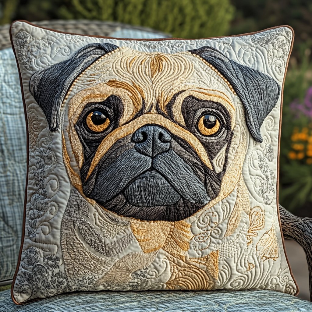 Adorable Pug Quilted Cushion Cover printed cushion cover