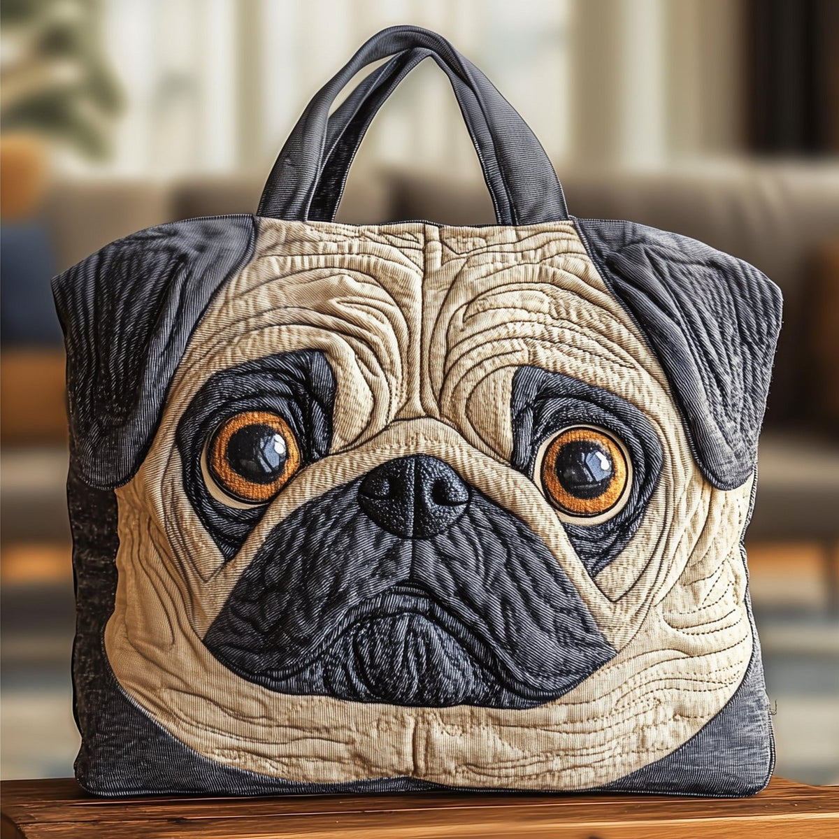 Adorable Pug Quilted Tote Bag printed tote bag
