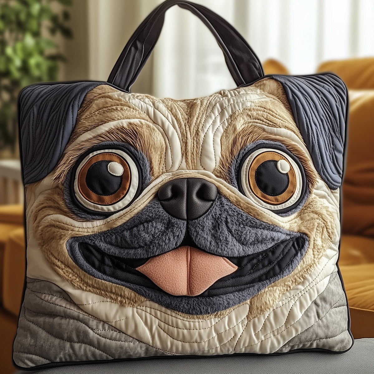 Adorable Pug Quilted Tote Bag printed tote bag