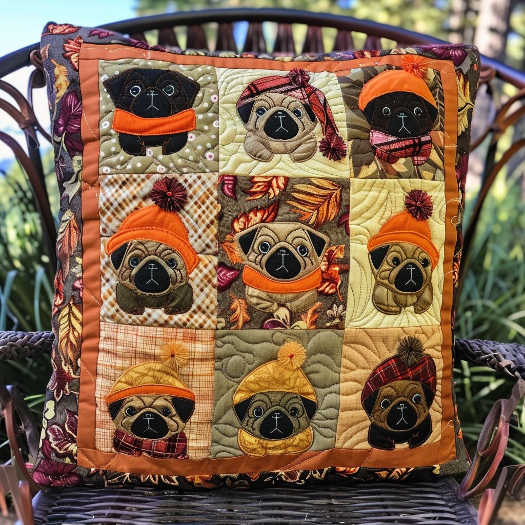 Adorable Pugs Quilted Cushion Cover printed cushion cover