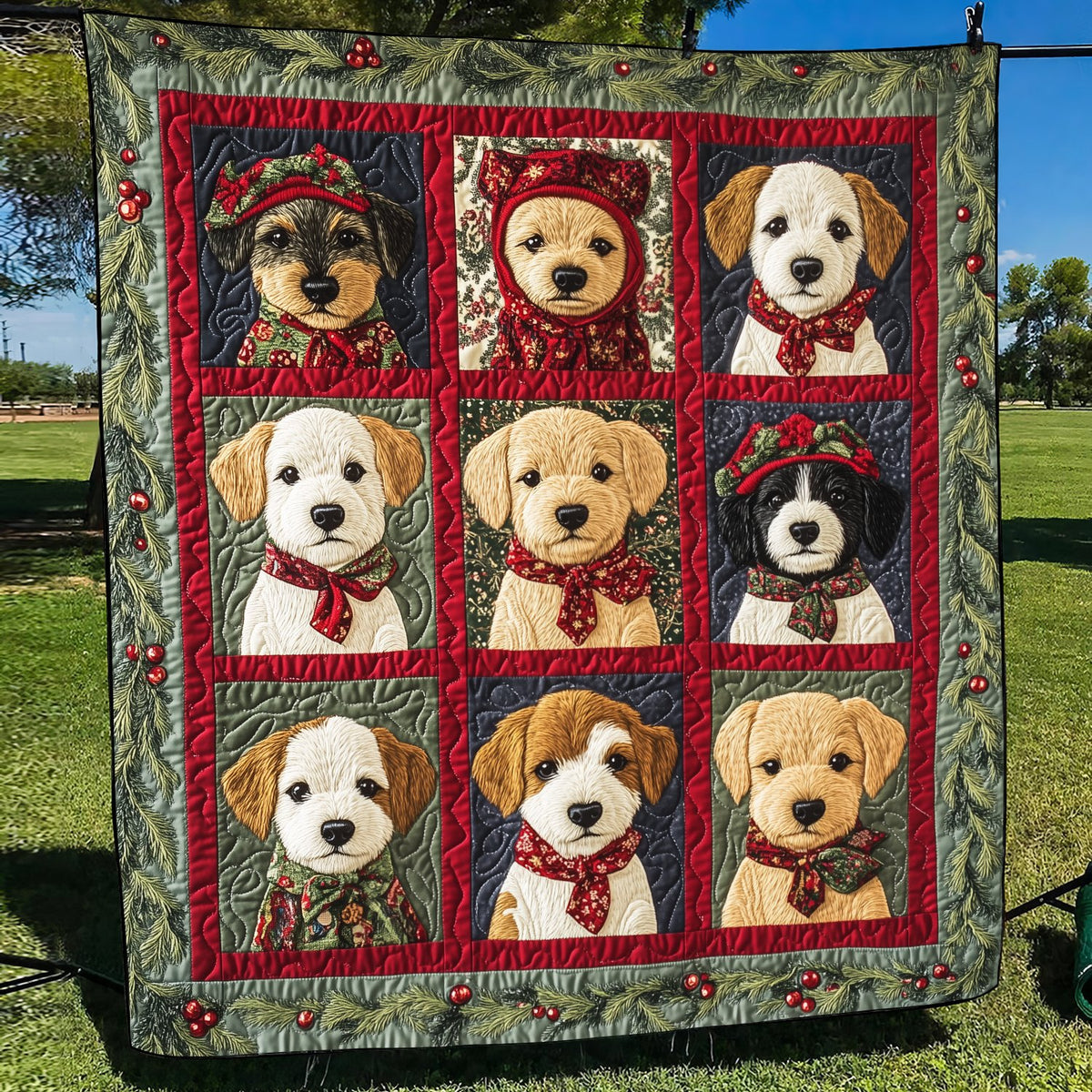 Adorable Puppy Snowflakes Quilted Blanket printed blanket