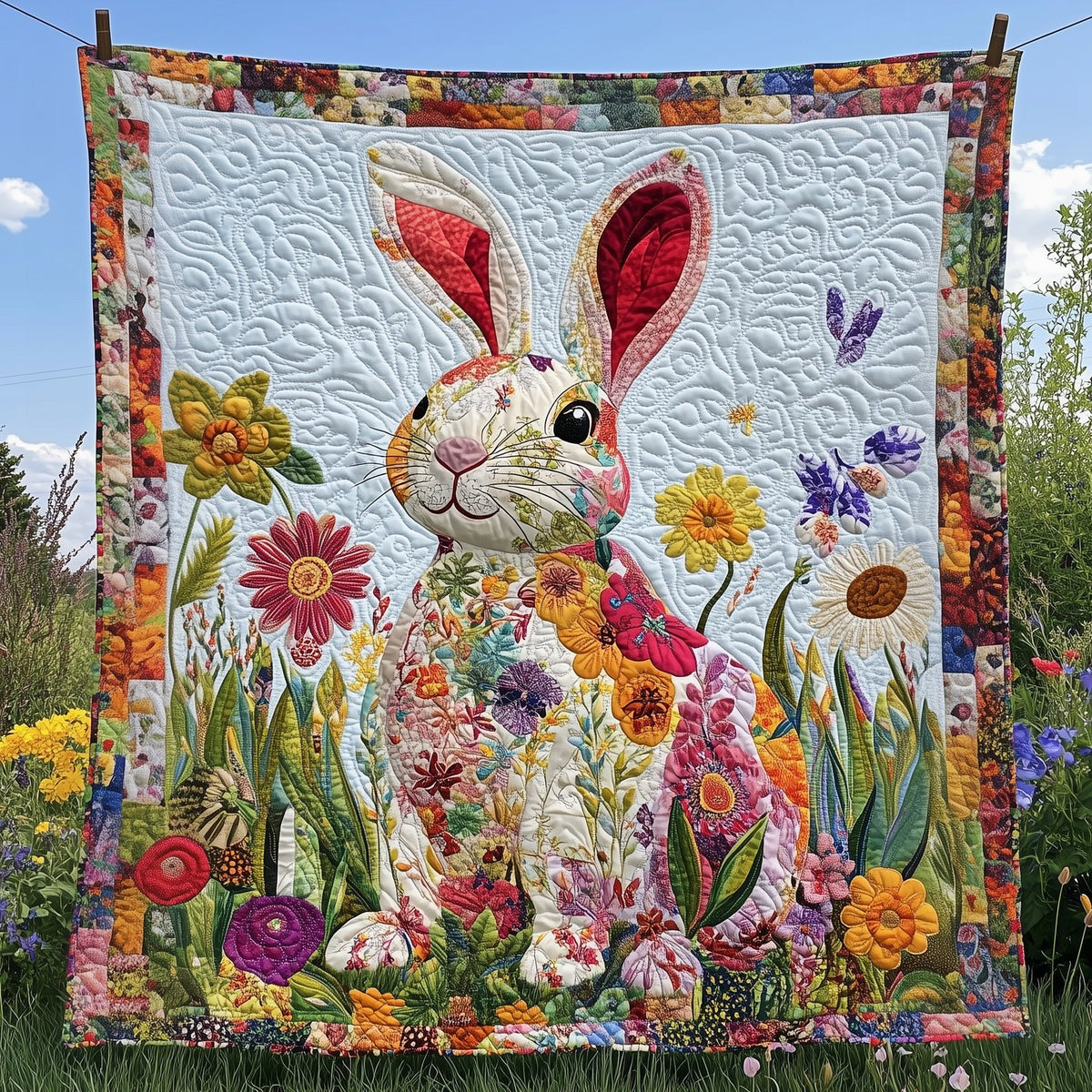 Adorable Rabbit Quilted Blanket printed blanket