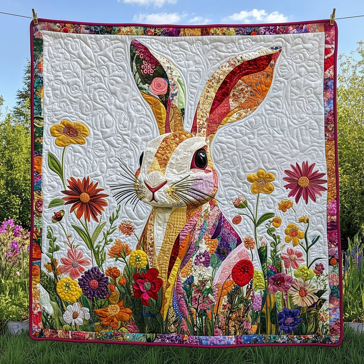 Adorable Rabbit Quilted Blanket printed blanket