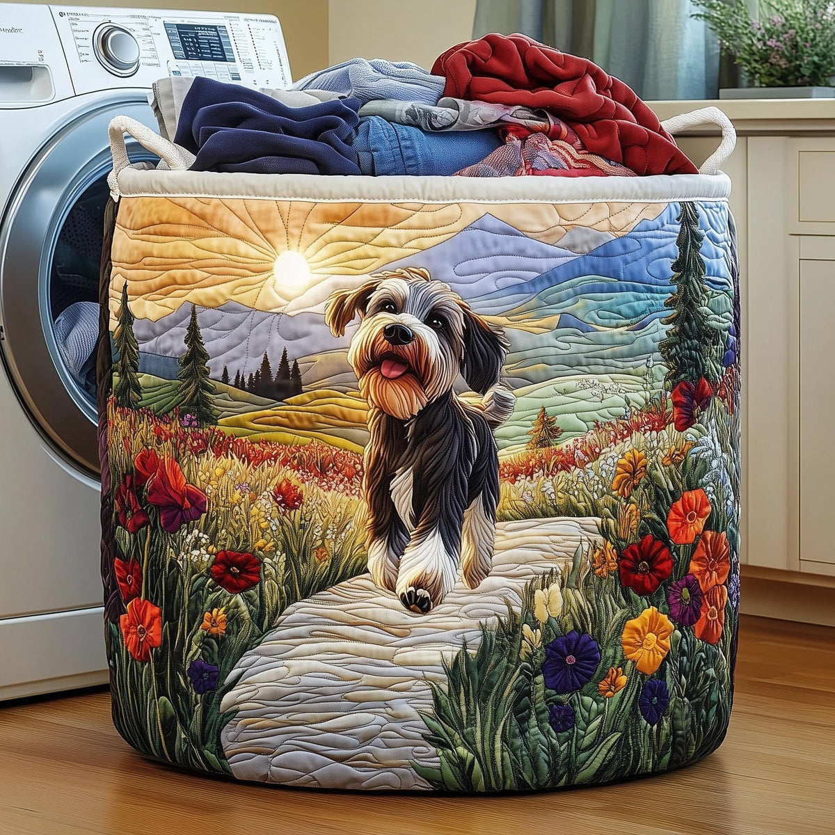Adorable Schnauzer Quilted Laundry Hamper printed laundry hamper
