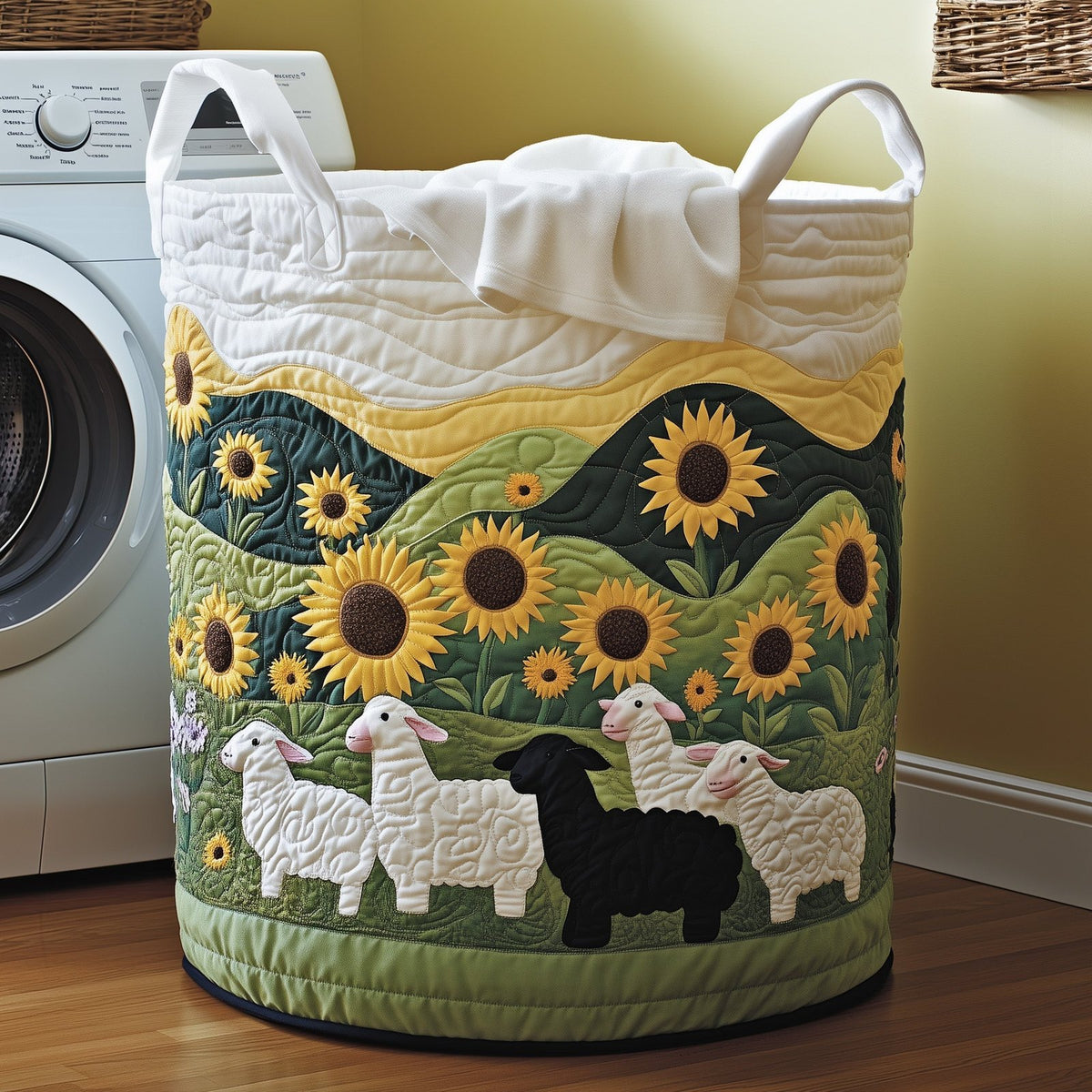 Adorable Sheep Quilted Laundry Hamper printed laundry hamper