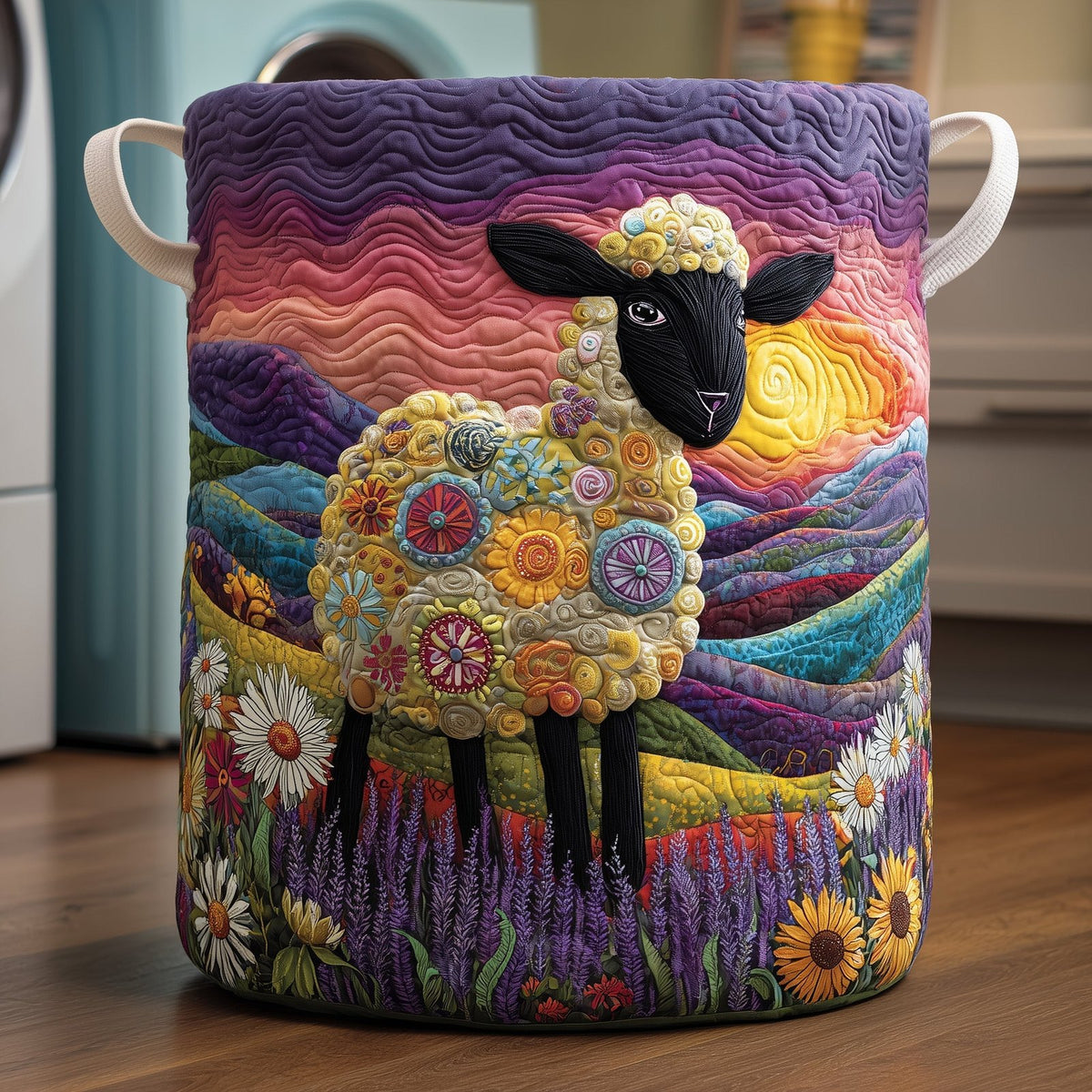 Adorable Sheep Quilted Laundry Hamper printed laundry hamper