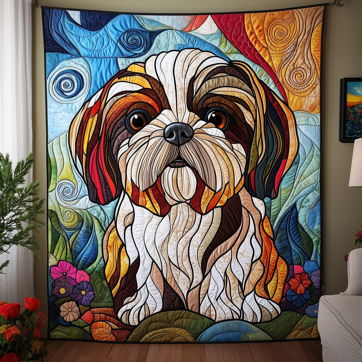 Adorable Shih Tzu Quilted Blanket printed blanket