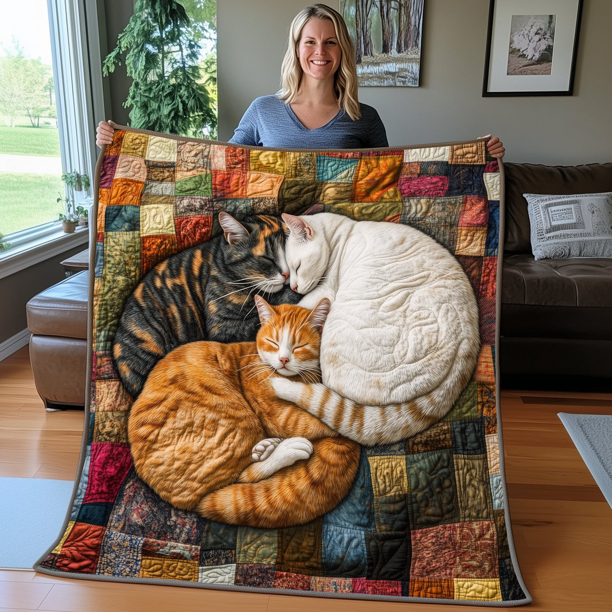Adorable Sleeping Cat Quilted Blanket printed blanket