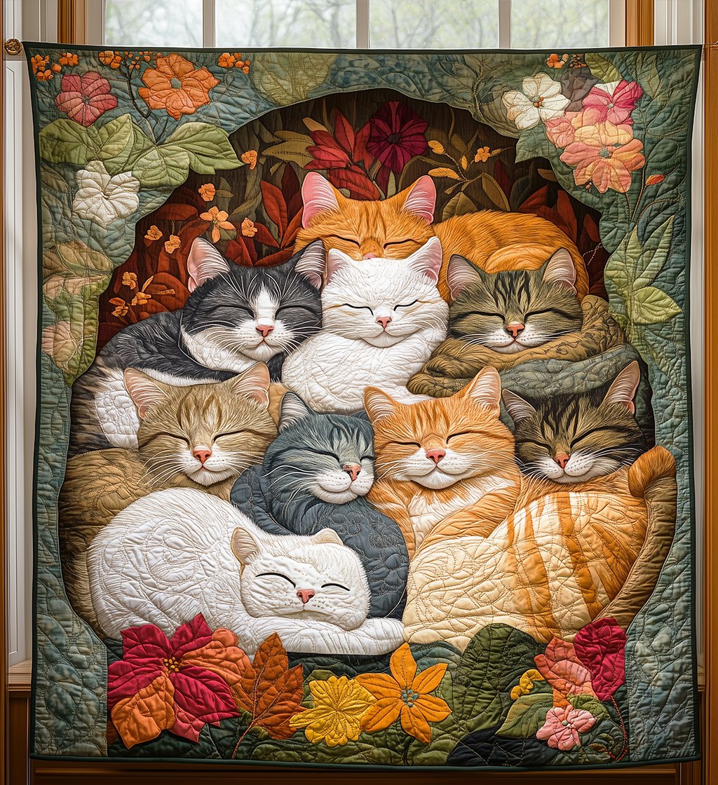 Adorable Sleeping Cats Quilted Blanket printed blanket