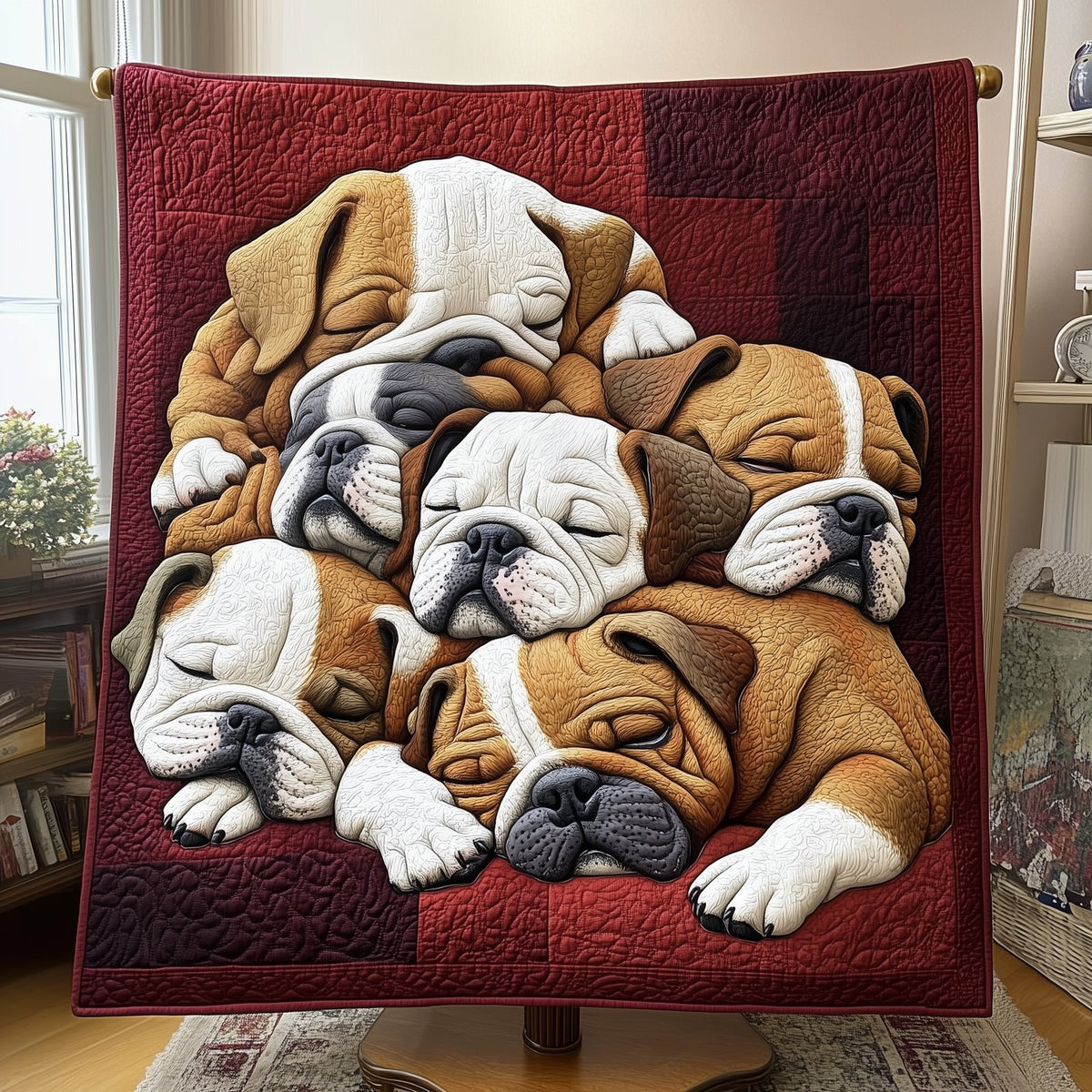 Adorable Sleepy Bulldogs Quilted Blanket printed blanket
