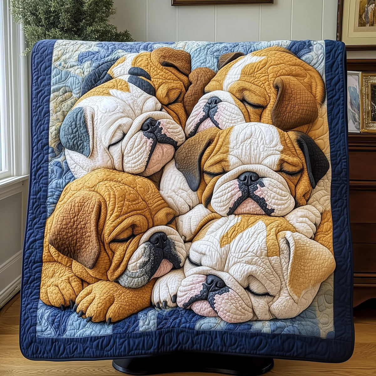 Adorable Sleepy Bulldogs Quilted Blanket printed blanket