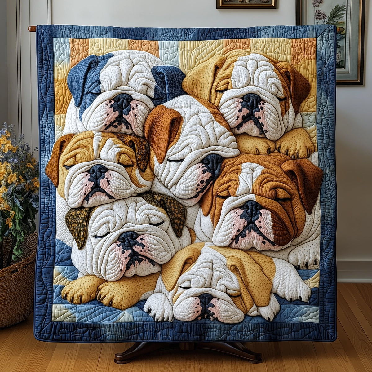 Adorable Sleepy Bulldogs Quilted Blanket printed blanket