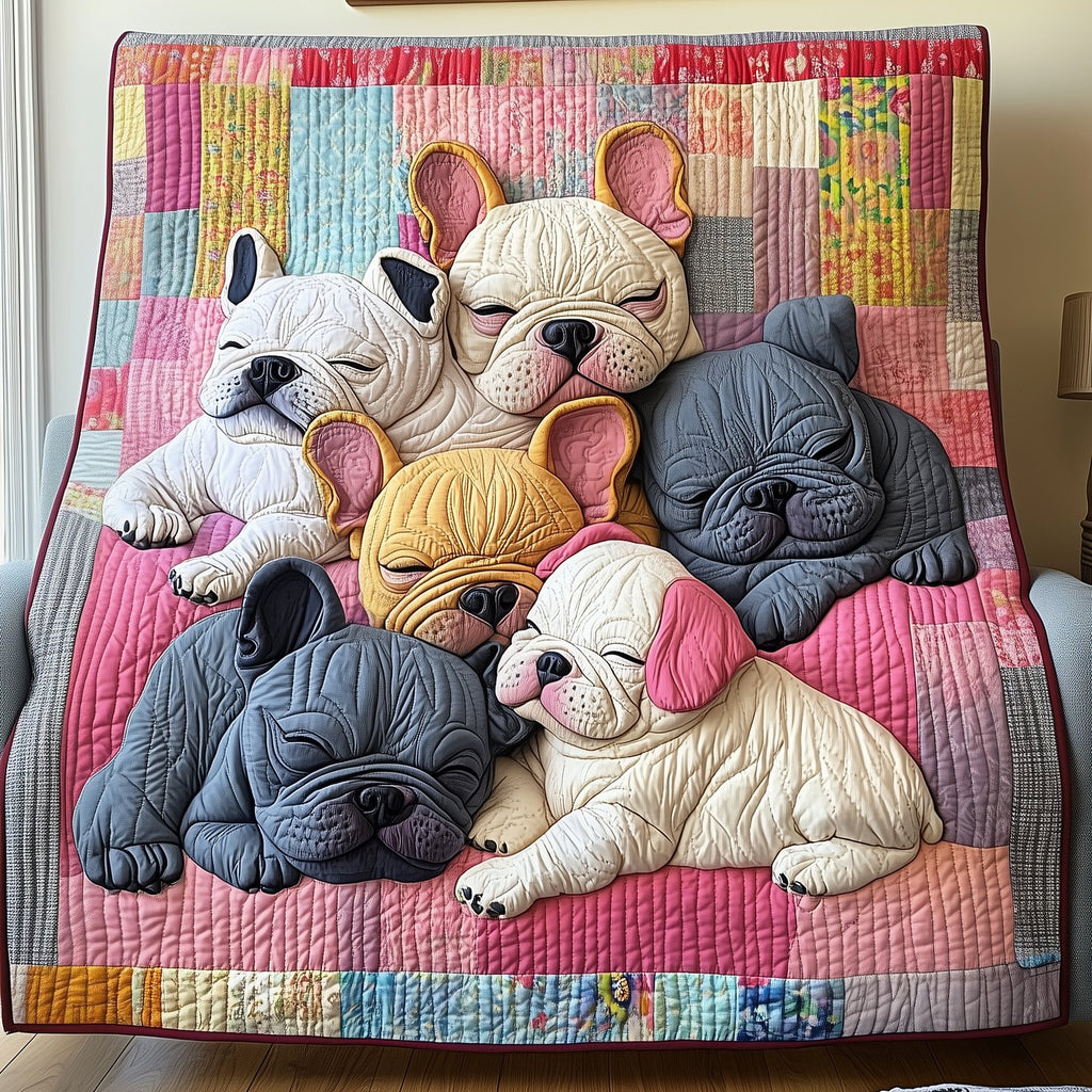 Adorable Sleepy French Bulldogs Quilted Blanket printed blanket