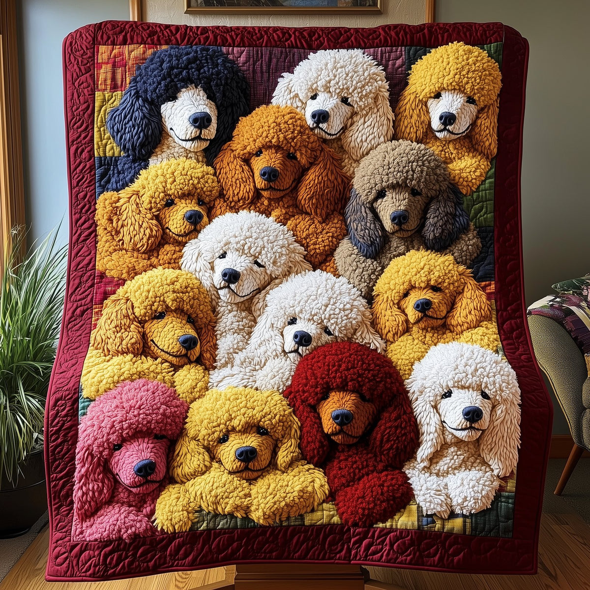Adorable Sleepy Poodles Quilted Blanket printed blanket