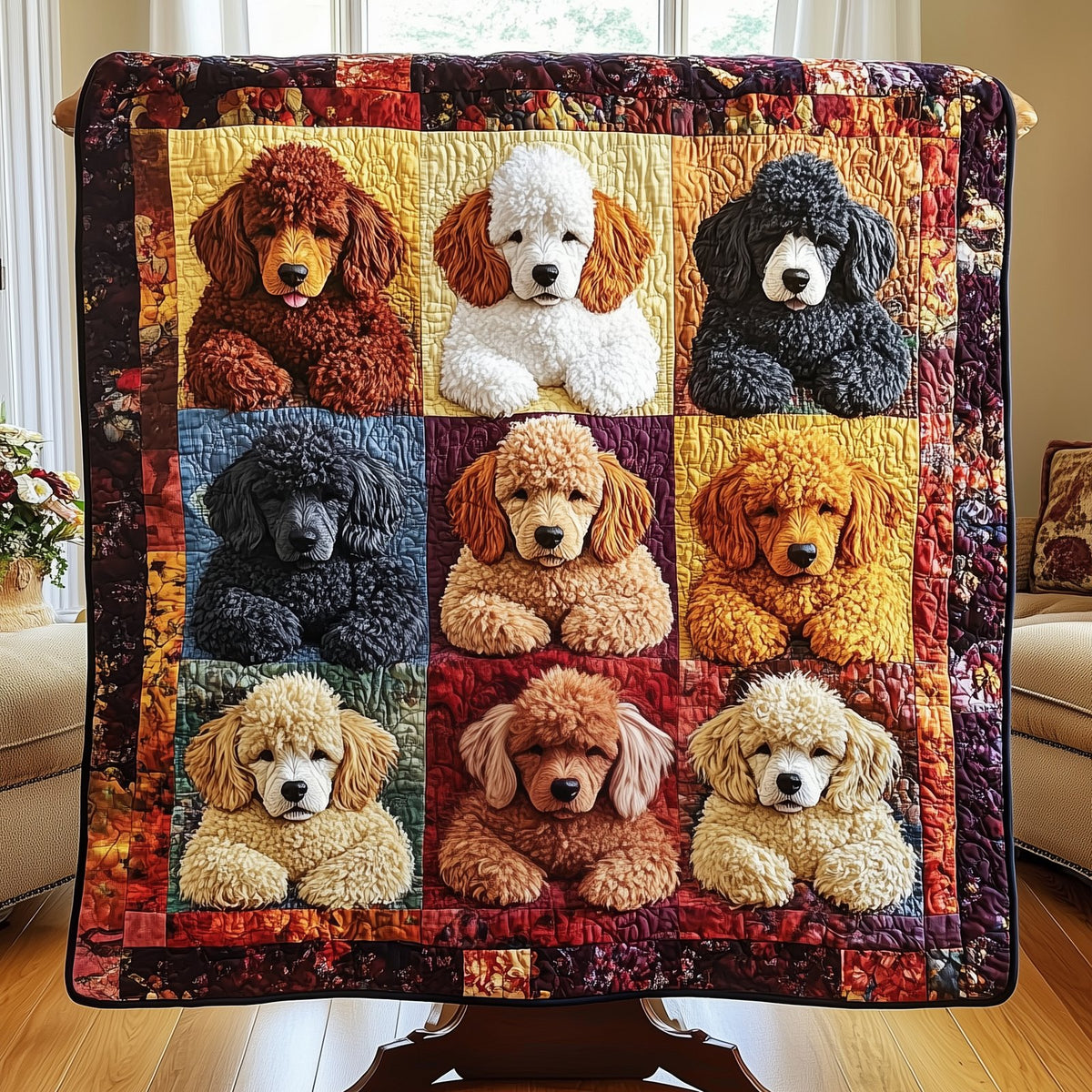 Adorable Sleepy Poodles Quilted Blanket printed blanket