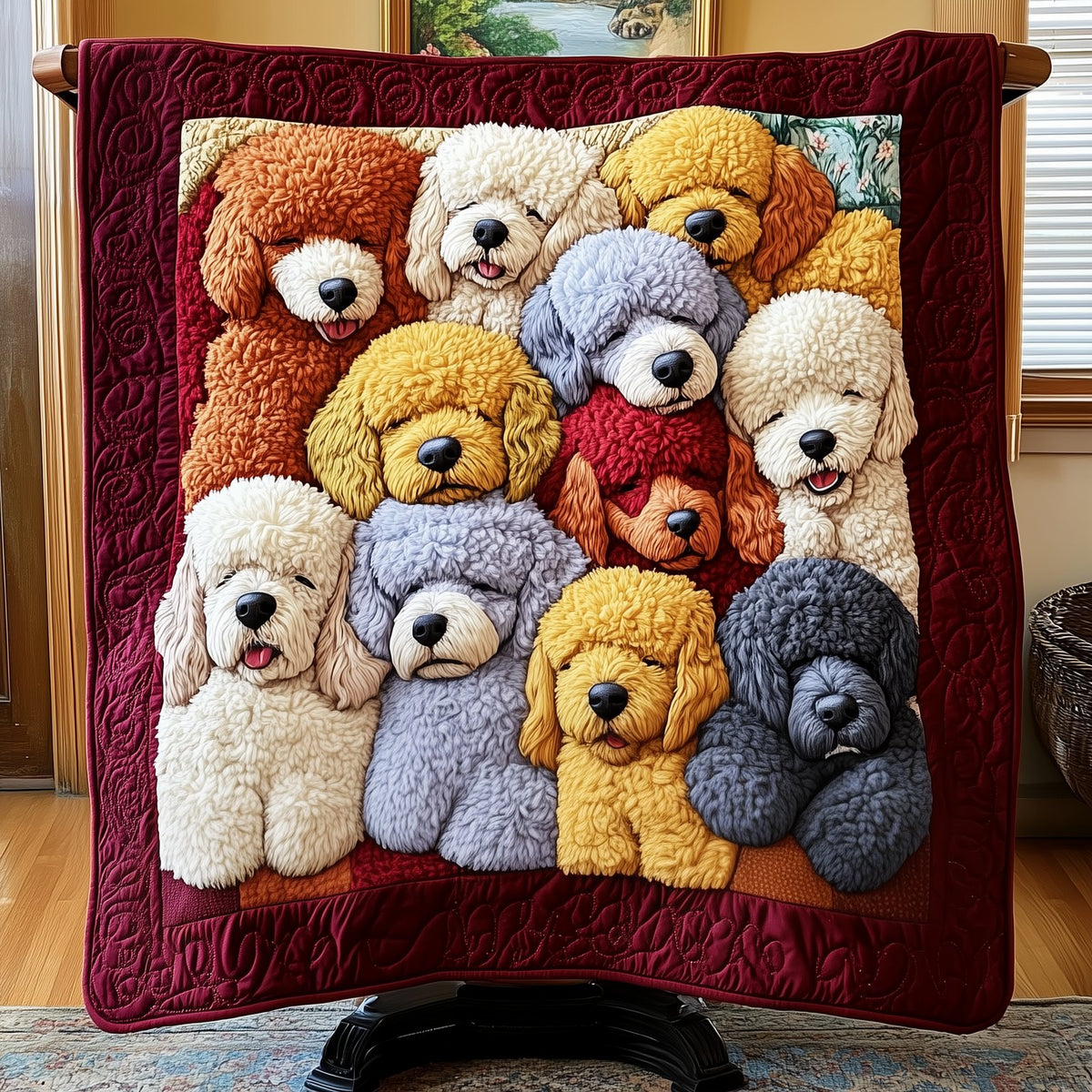 Adorable Sleepy Poodles Quilted Blanket printed blanket