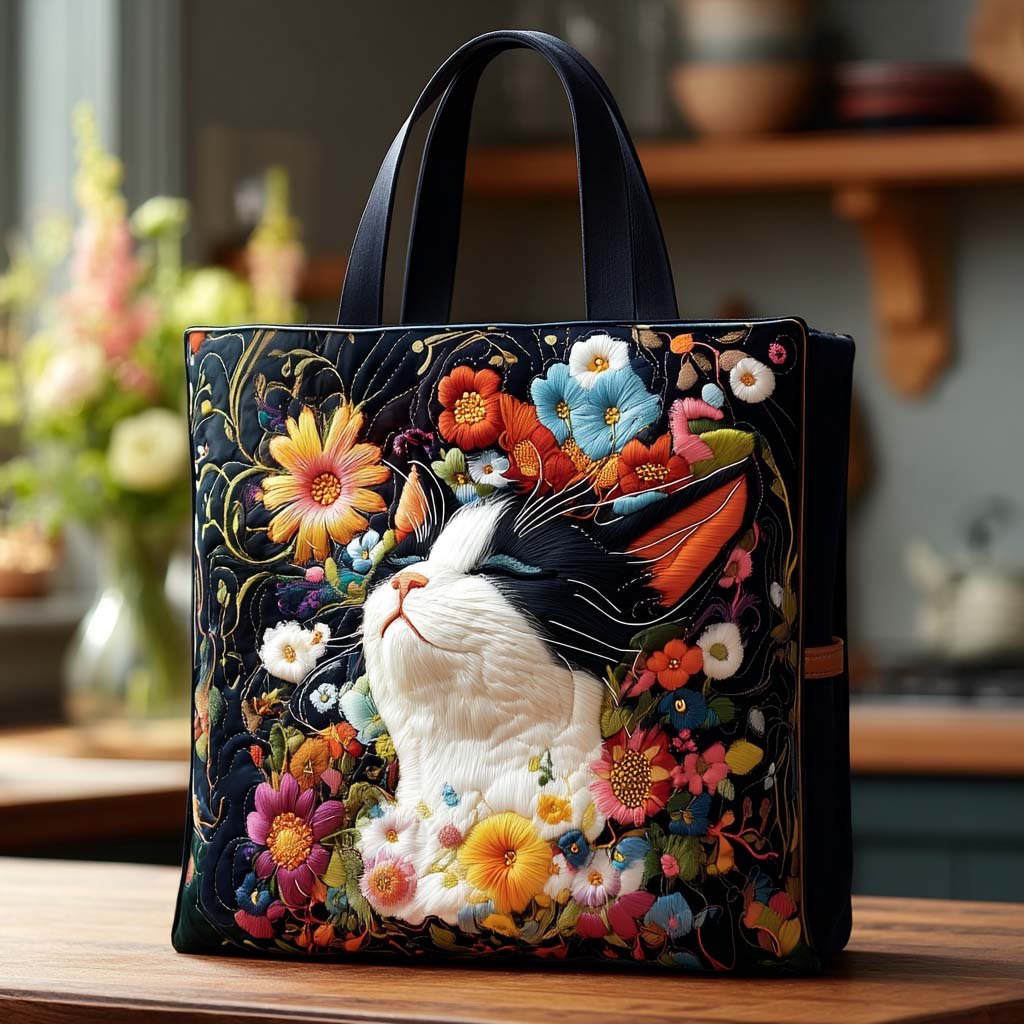 Adorable Whiskers Quilted Tote Bag printed tote bag