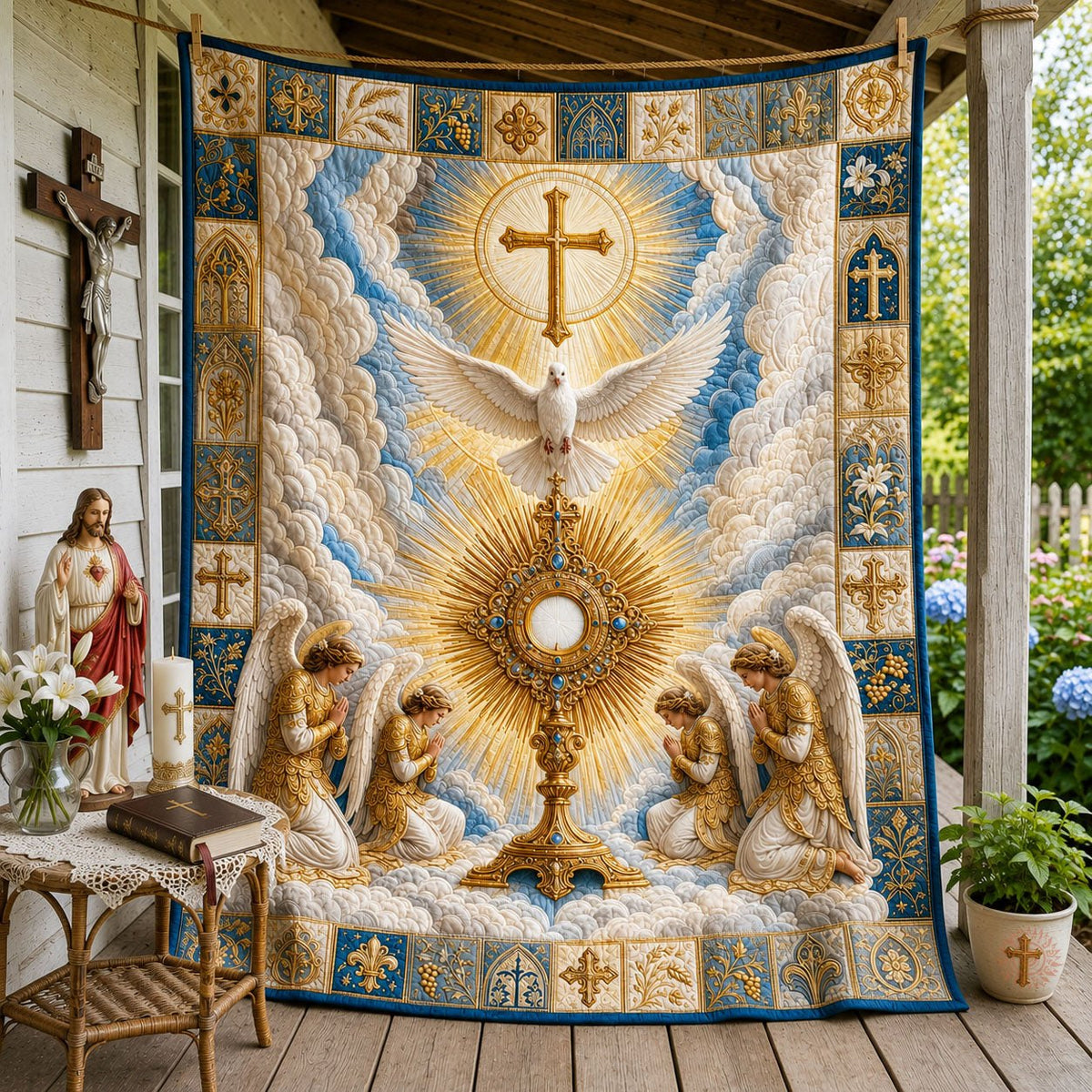 Adoration In Heaven Quilted Blanket printed blanket