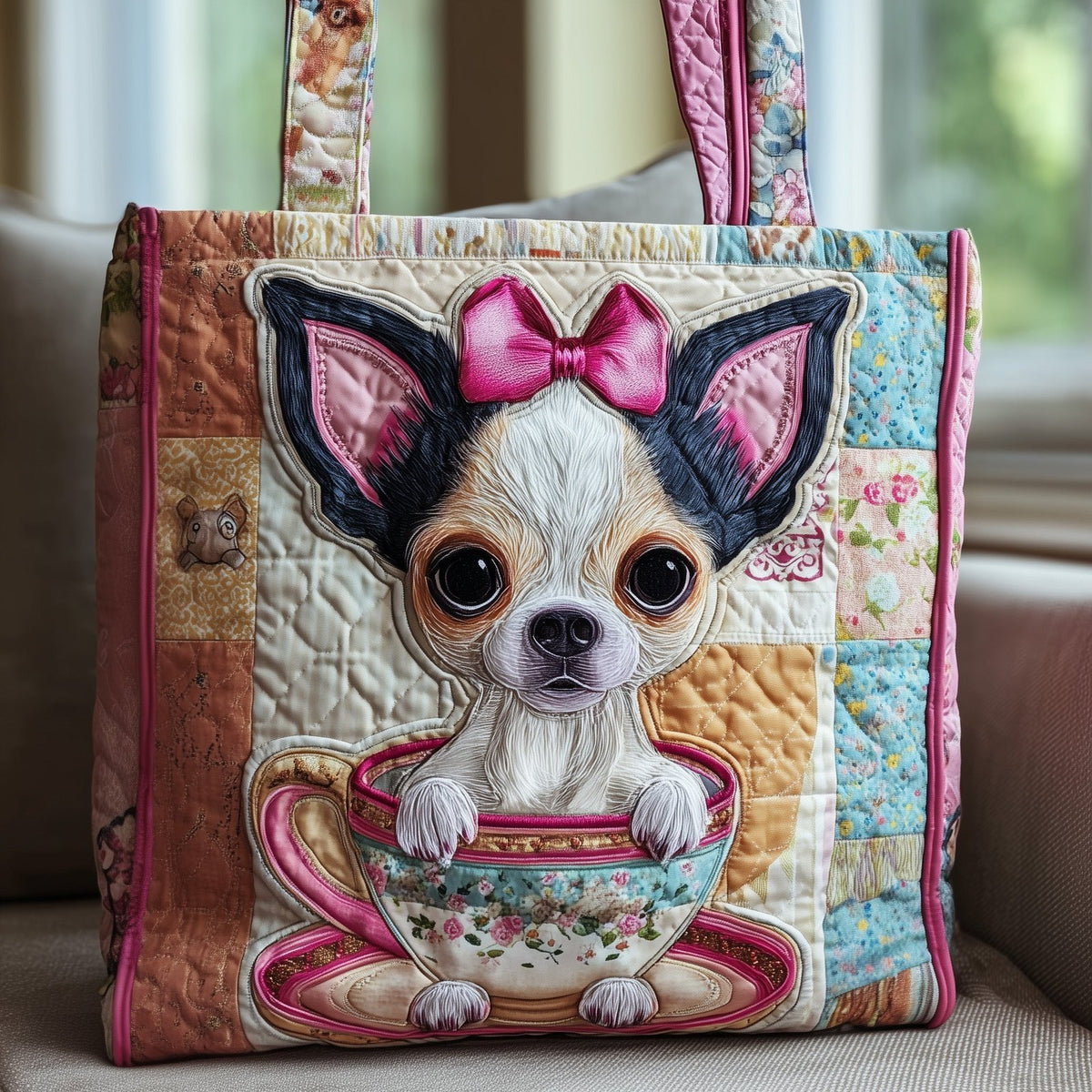 Adrorable Chihuahua Quilted Tote Bag printed tote bag