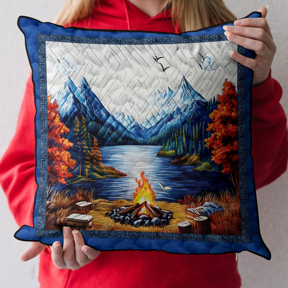 Adventure Camp Quilted Cushion Cover printed cushion cover