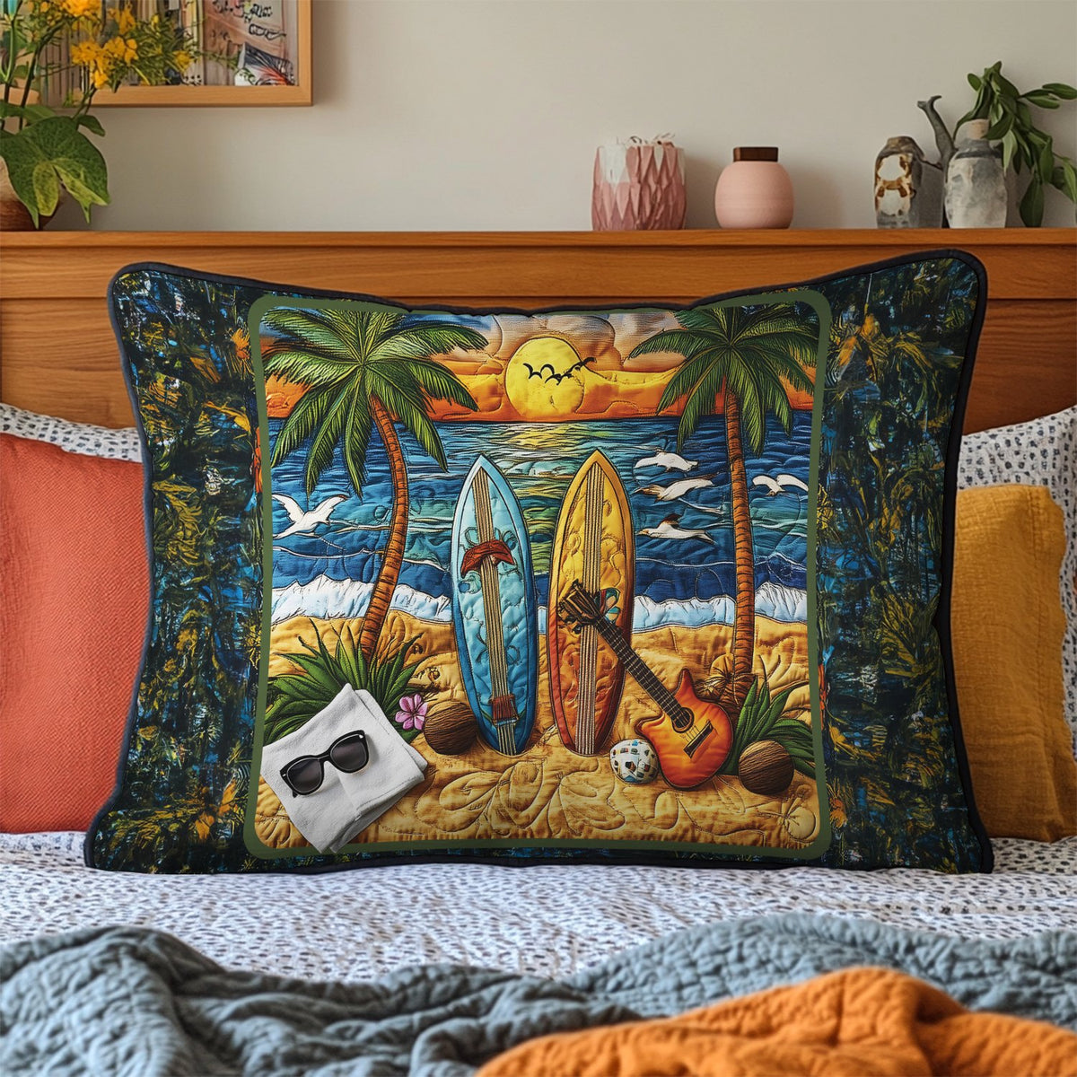 Adventure Surfboard Quilted Bedding Cushion Cover printed cushion cover