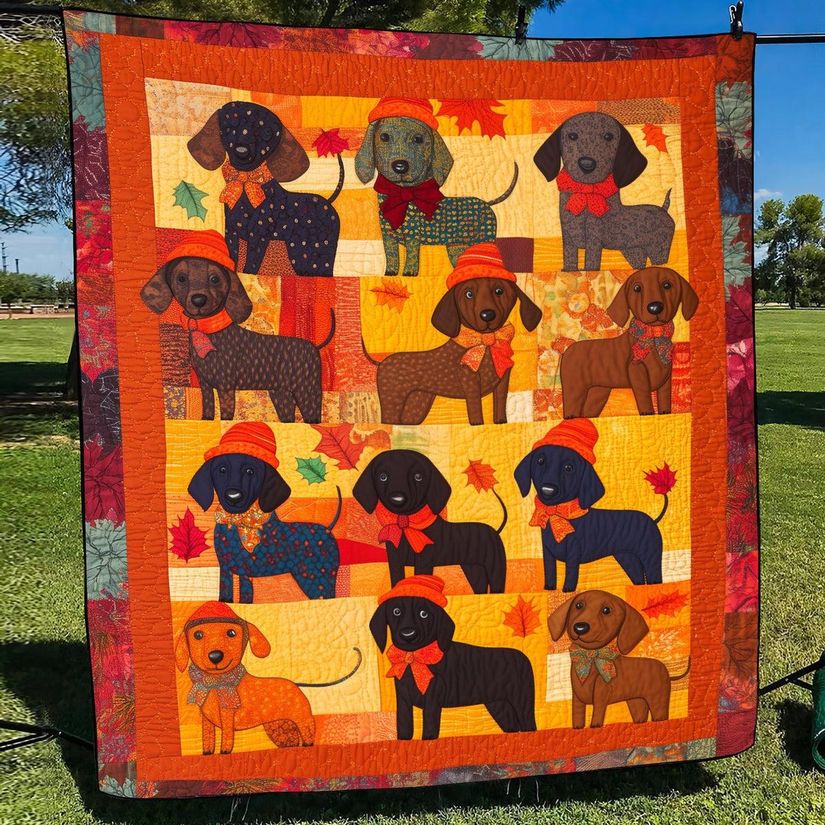 Affectionate Dachshunds Quilted Blanket printed blanket