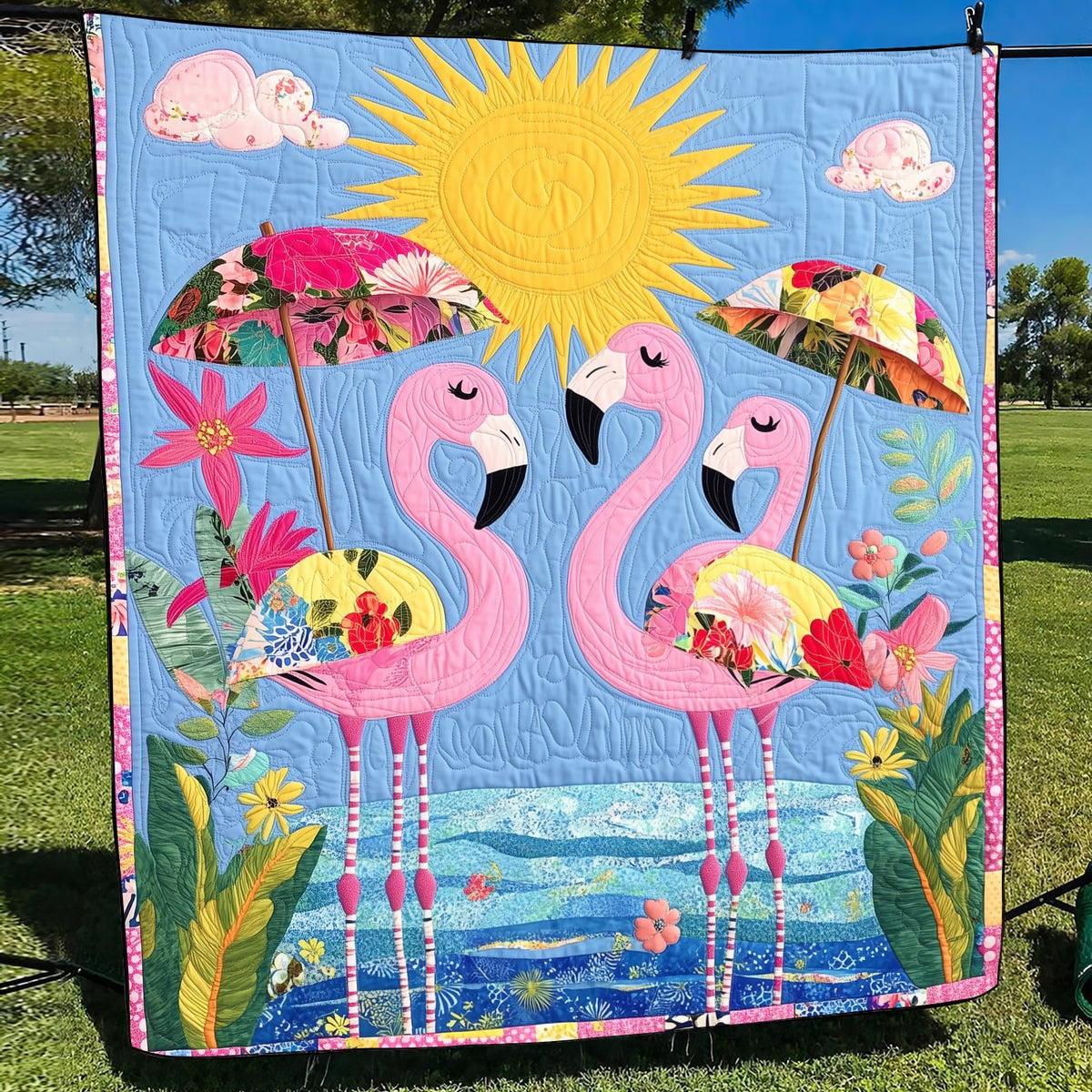 Affectionate Flamingo Quilted Blanket printed blanket
