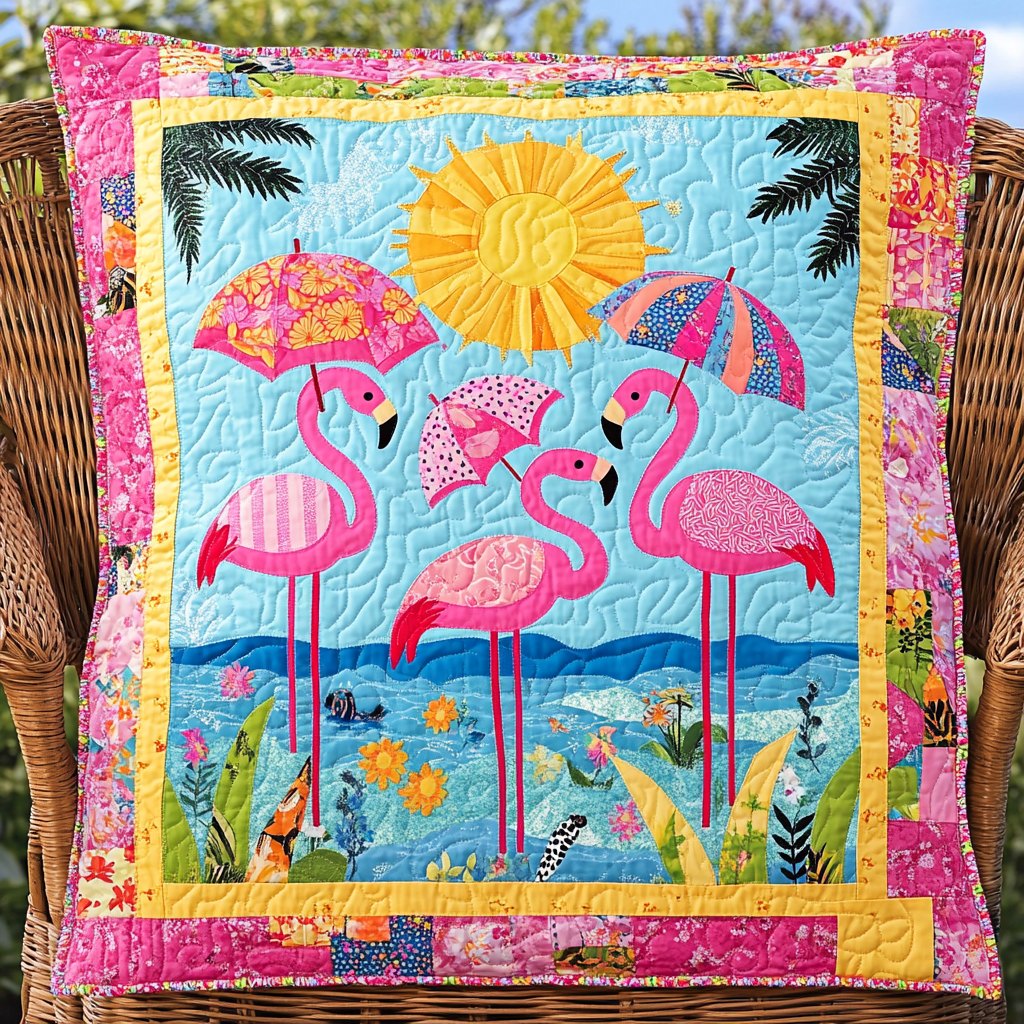 Affectionate Flamingo Quilted Cushion Cover printed cushion cover