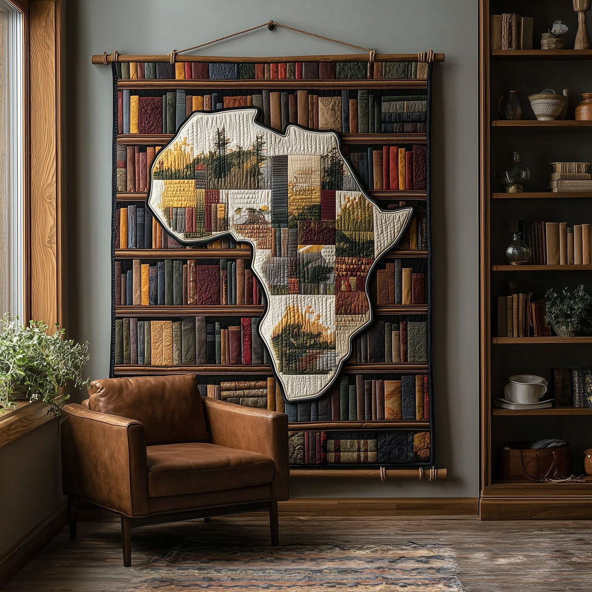 Africa Bookshelf Quilted Blanket printed blanket