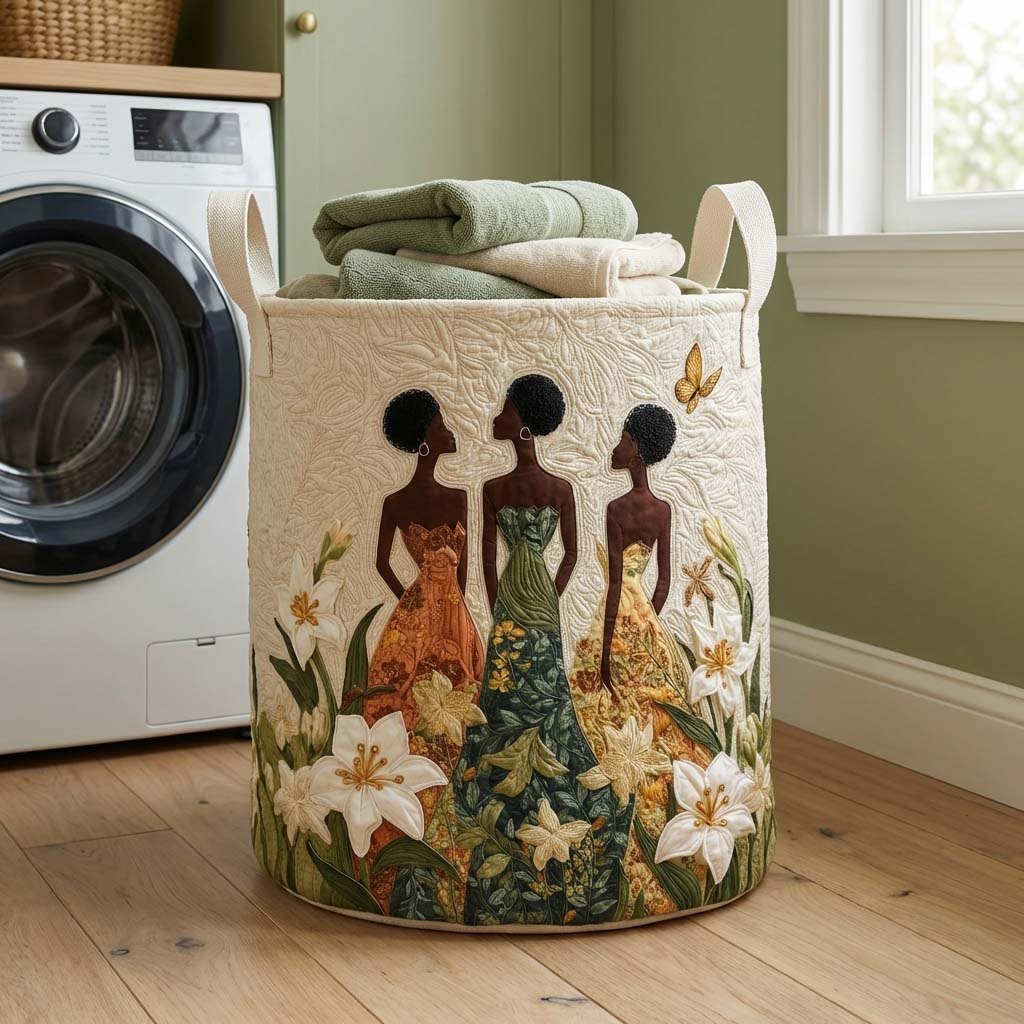African Blossom Muse Quilted Laundry Hamper printed laundry hamper