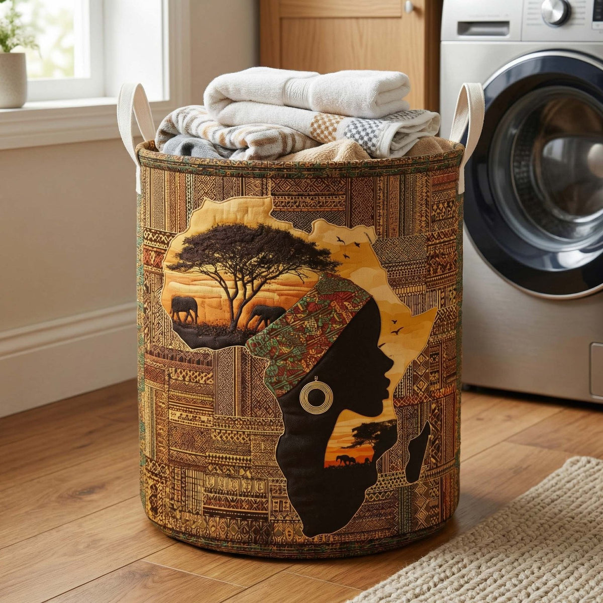 African Continent Soul Quilted Laundry Hamper printed laundry hamper