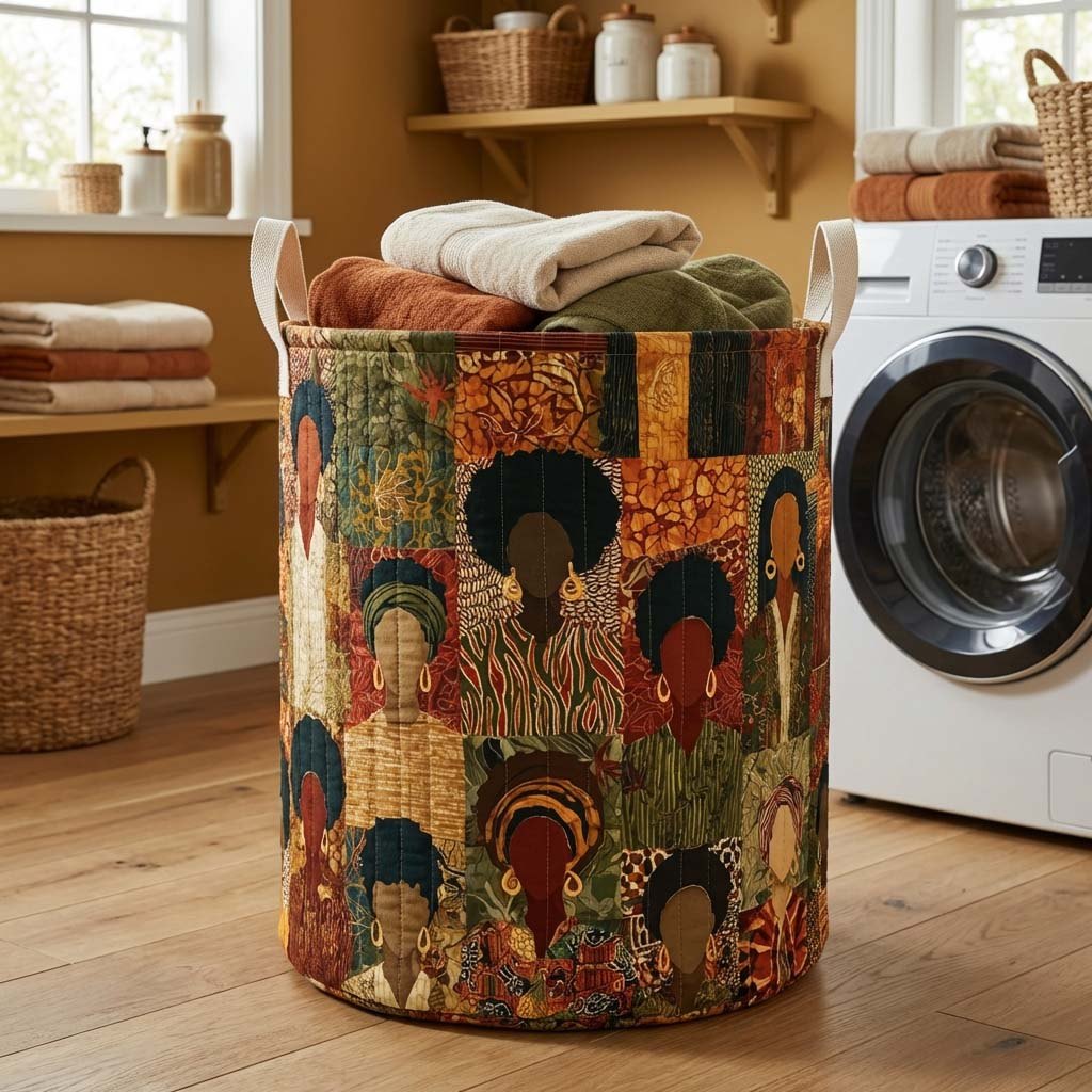 African Mosaic Face Quilted Laundry Hamper printed laundry hamper