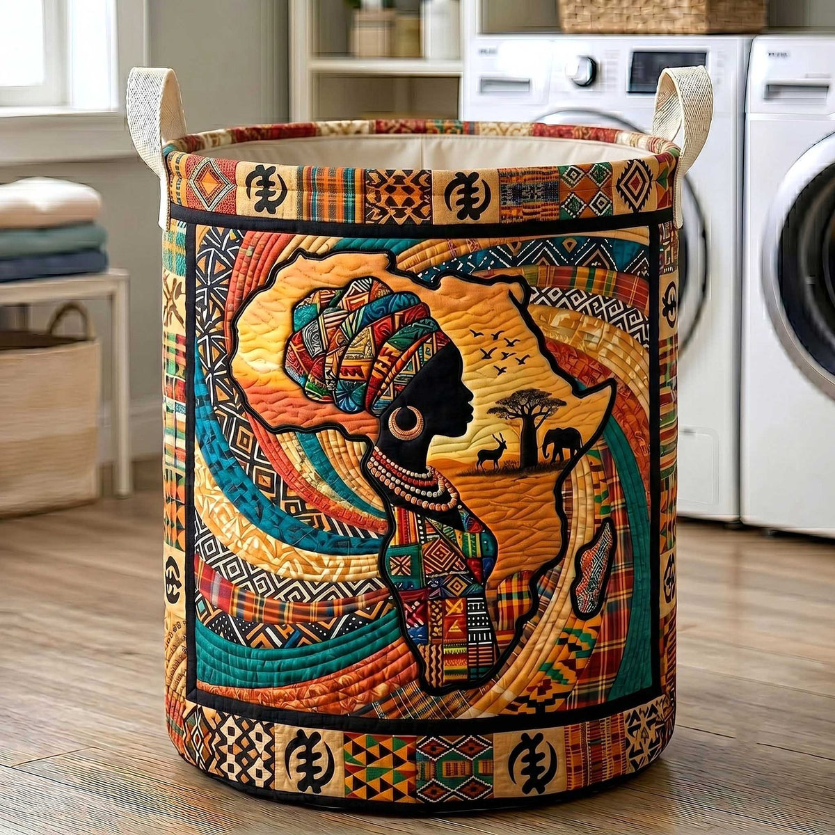 African Roots Quilted Laundry Hamper printed laundry hamper