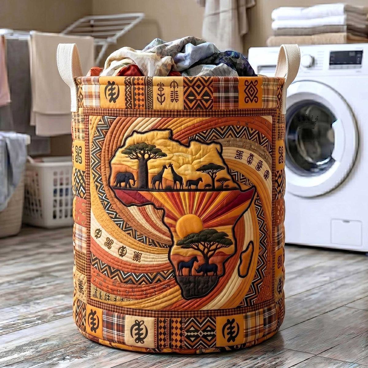 African Roots Quilted Laundry Hamper printed laundry hamper