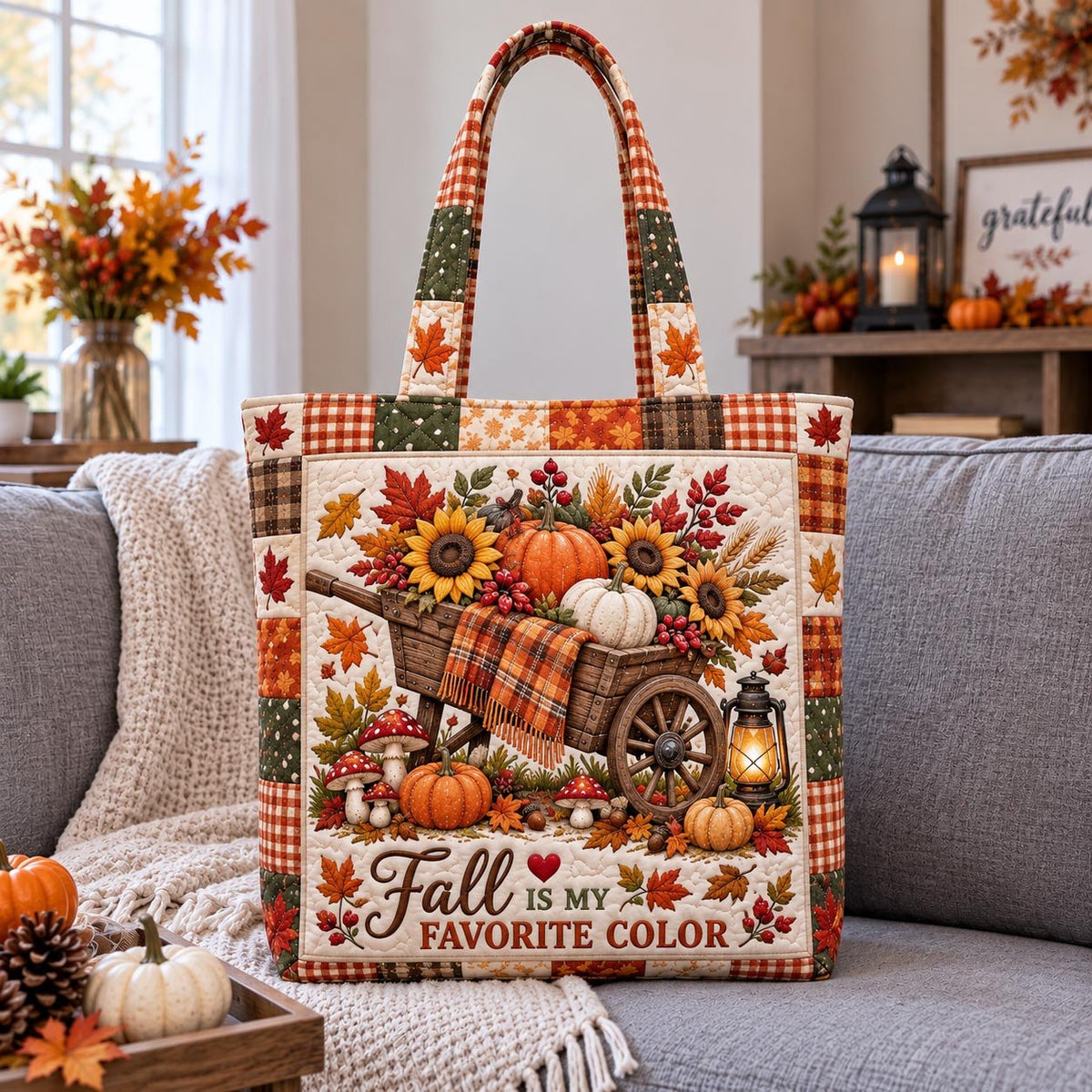 All Fall Things Quilted Tote Bag printed tote bag