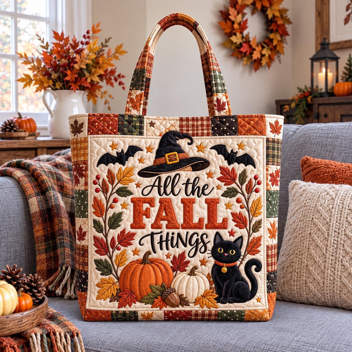 All The Fall Things Black Cat printed tote bag
